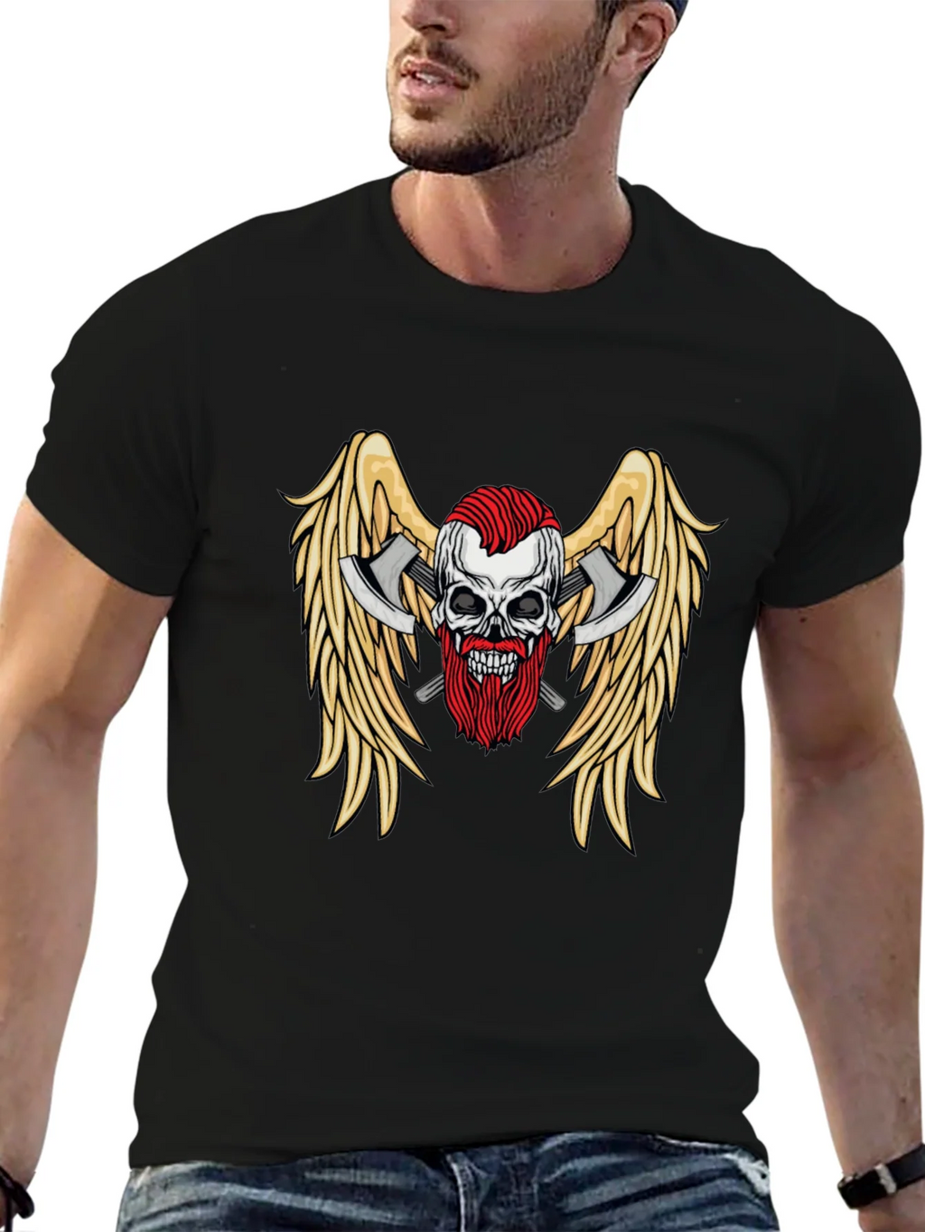 Skull Axes Wings Graphic Tee - Black product image 6