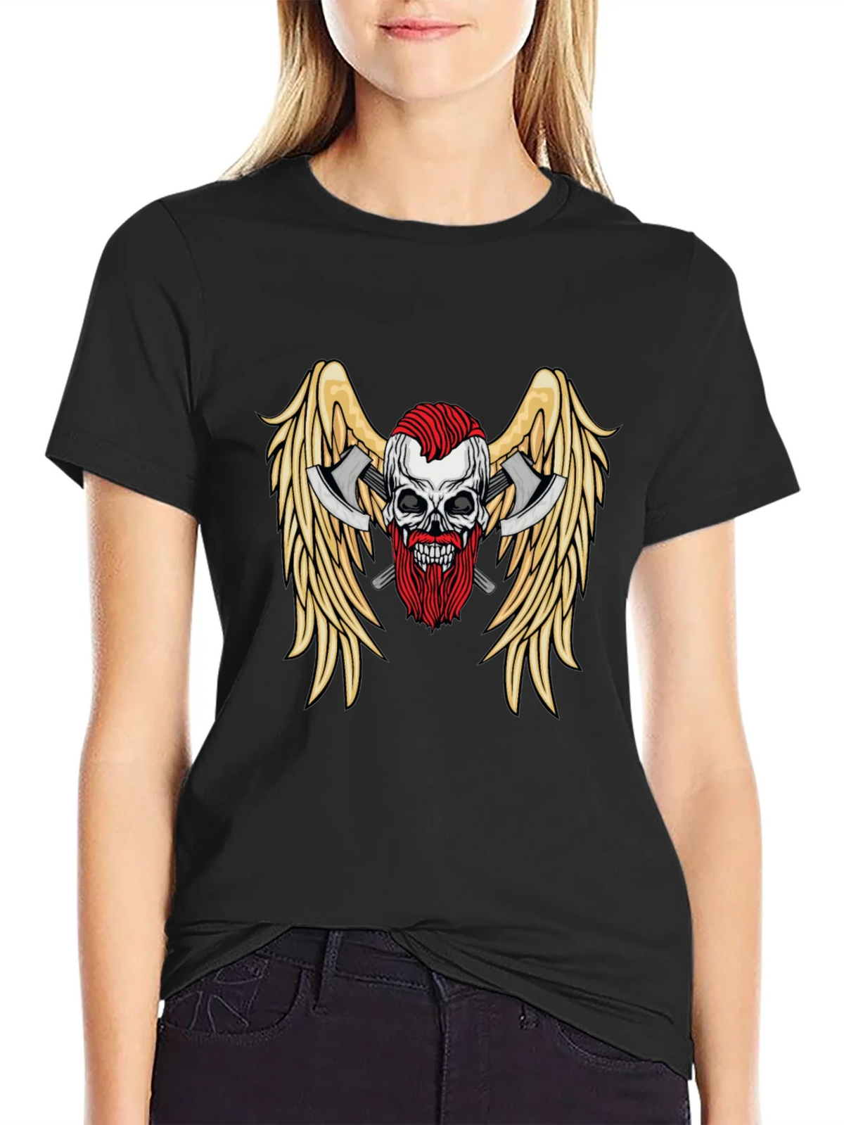 Skull Axes Wings Graphic Tee - Black product image 2