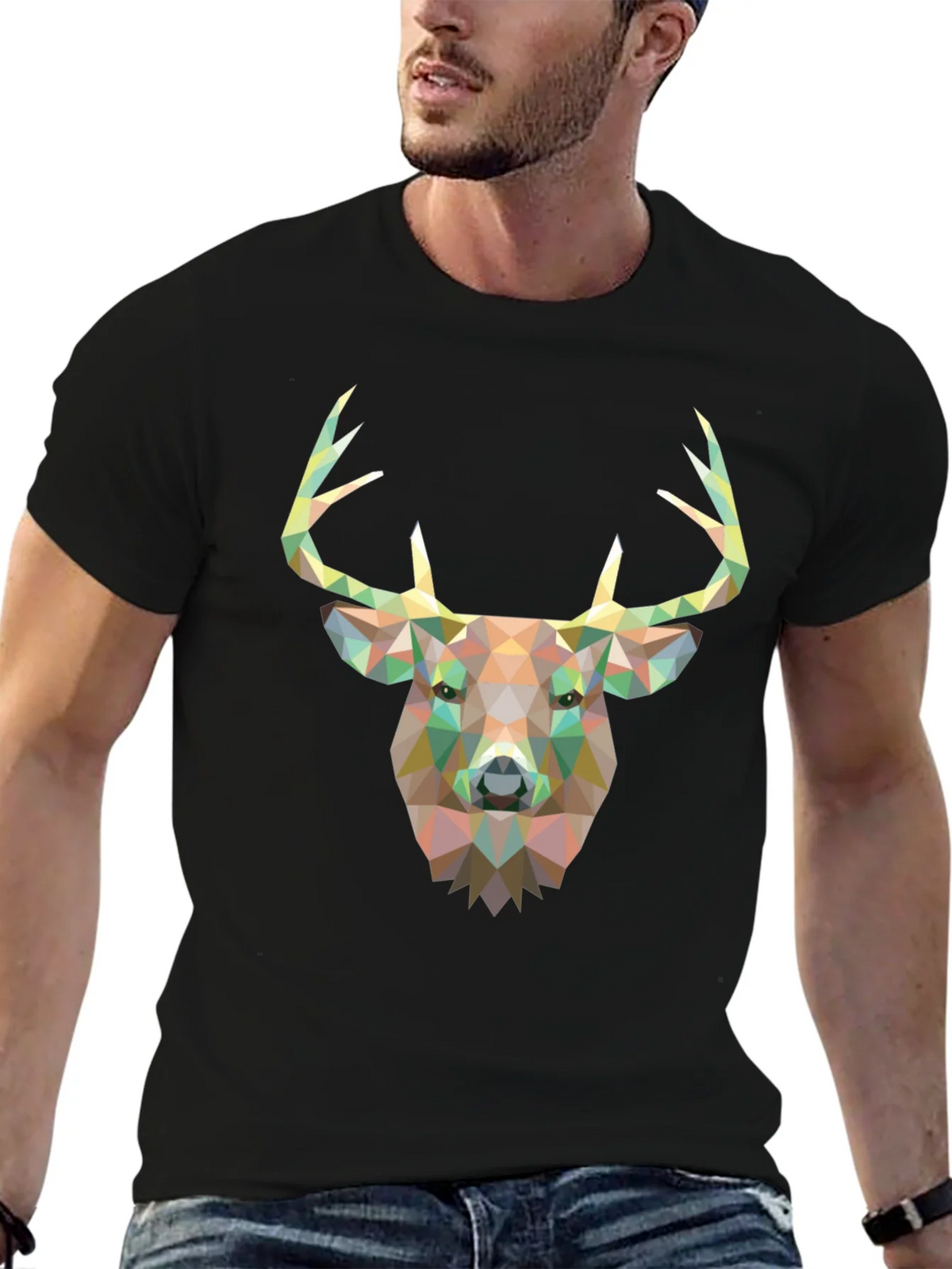 Geometric Deer Head Graphic Black T-Shirt product image 6