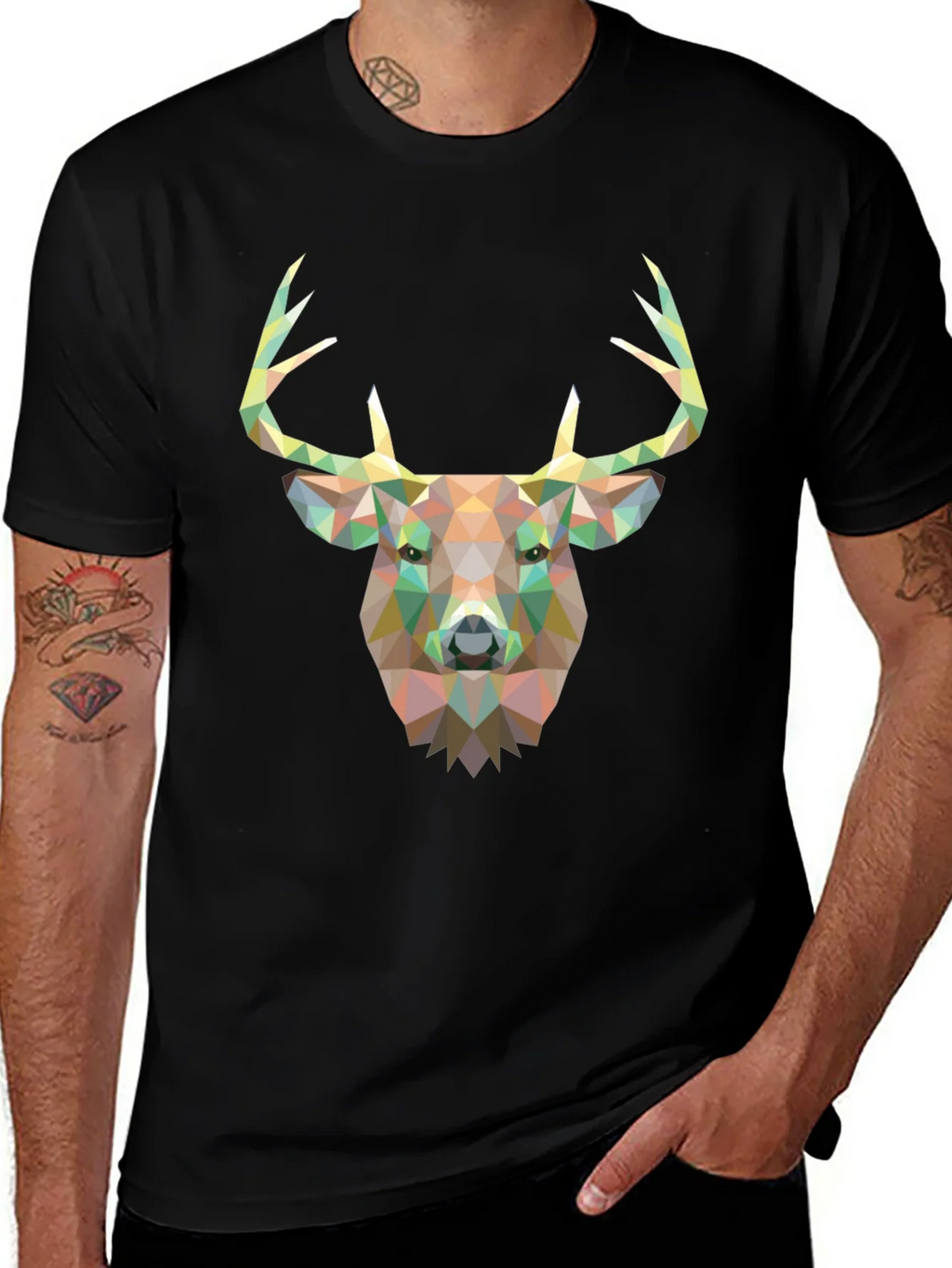 Geometric Deer Head Graphic Black T-Shirt product image 1