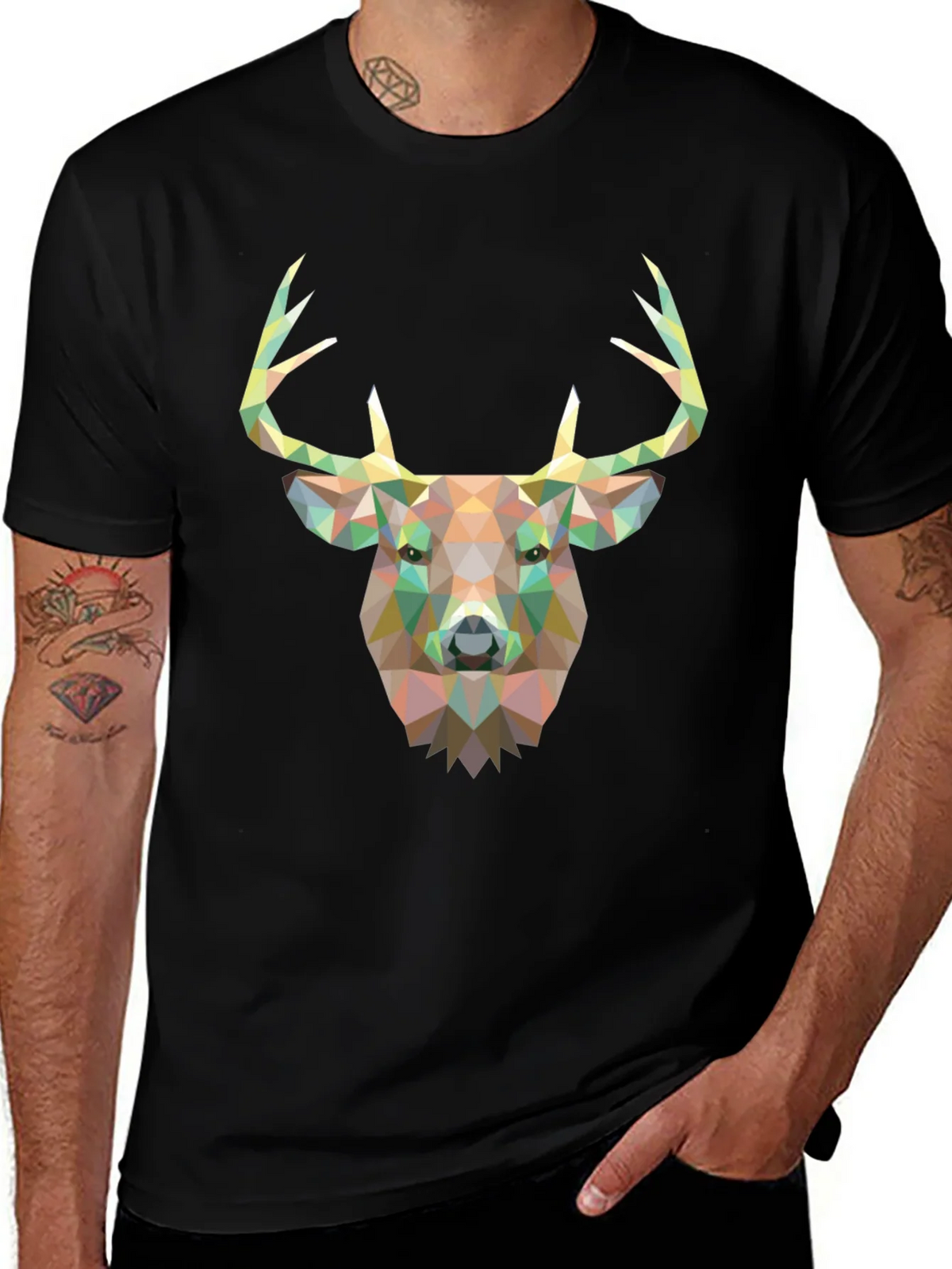 Geometric Deer Head Graphic Black T-Shirt product image 1
