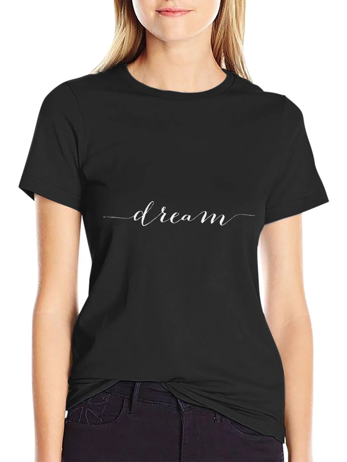 Dream Script Black Cotton Tee - Stylish Casual Comfort product image 2