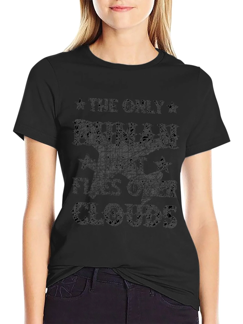 The Only Human That Flies Over Clouds Black T-Shirt product image 2