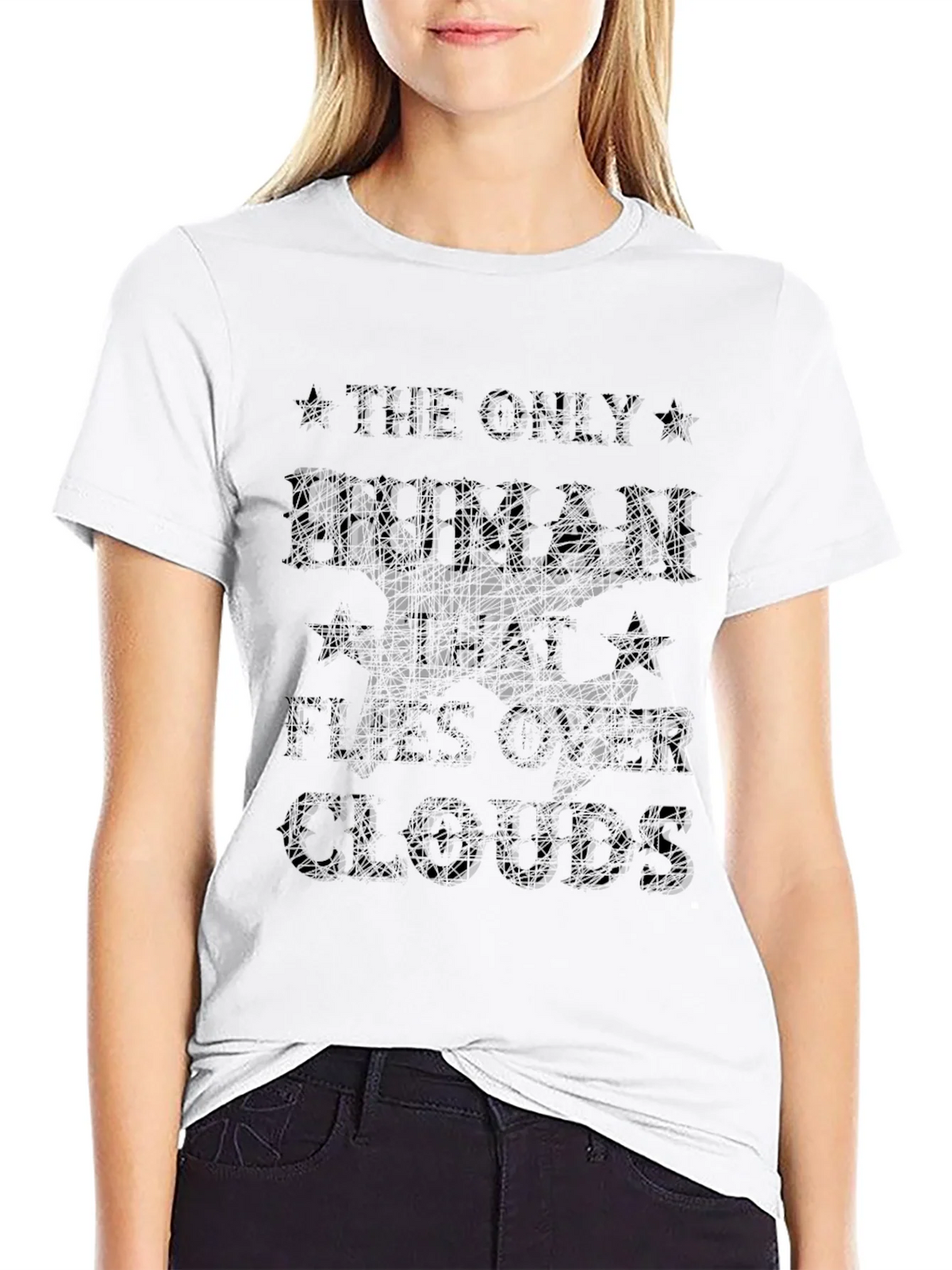 The Only Human That Flies Over Clouds Black T-Shirt product image 7