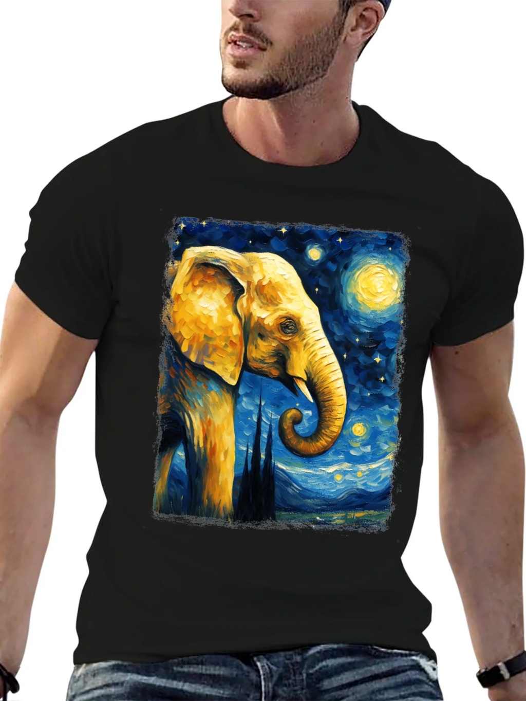 Starry Night Elephant Graphic T-Shirt - Unique Art Tee product image 6