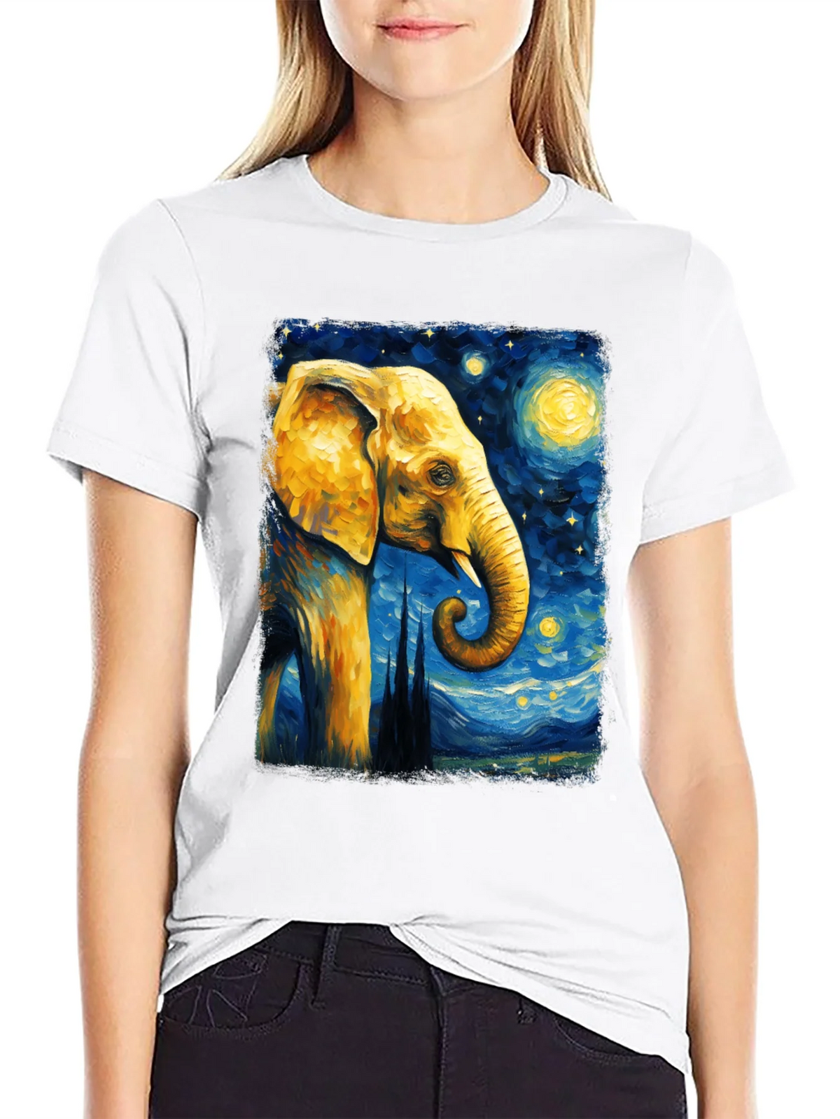 Starry Night Elephant Graphic T-Shirt - Unique Art Tee product image 8