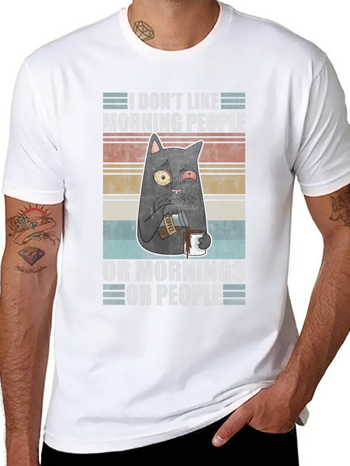 Humorous I Dont Like Morning People Cat T-Shirt product image 6