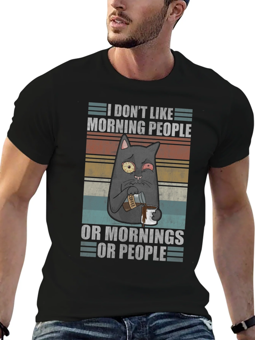Humorous I Dont Like Morning People Cat T-Shirt product image 5