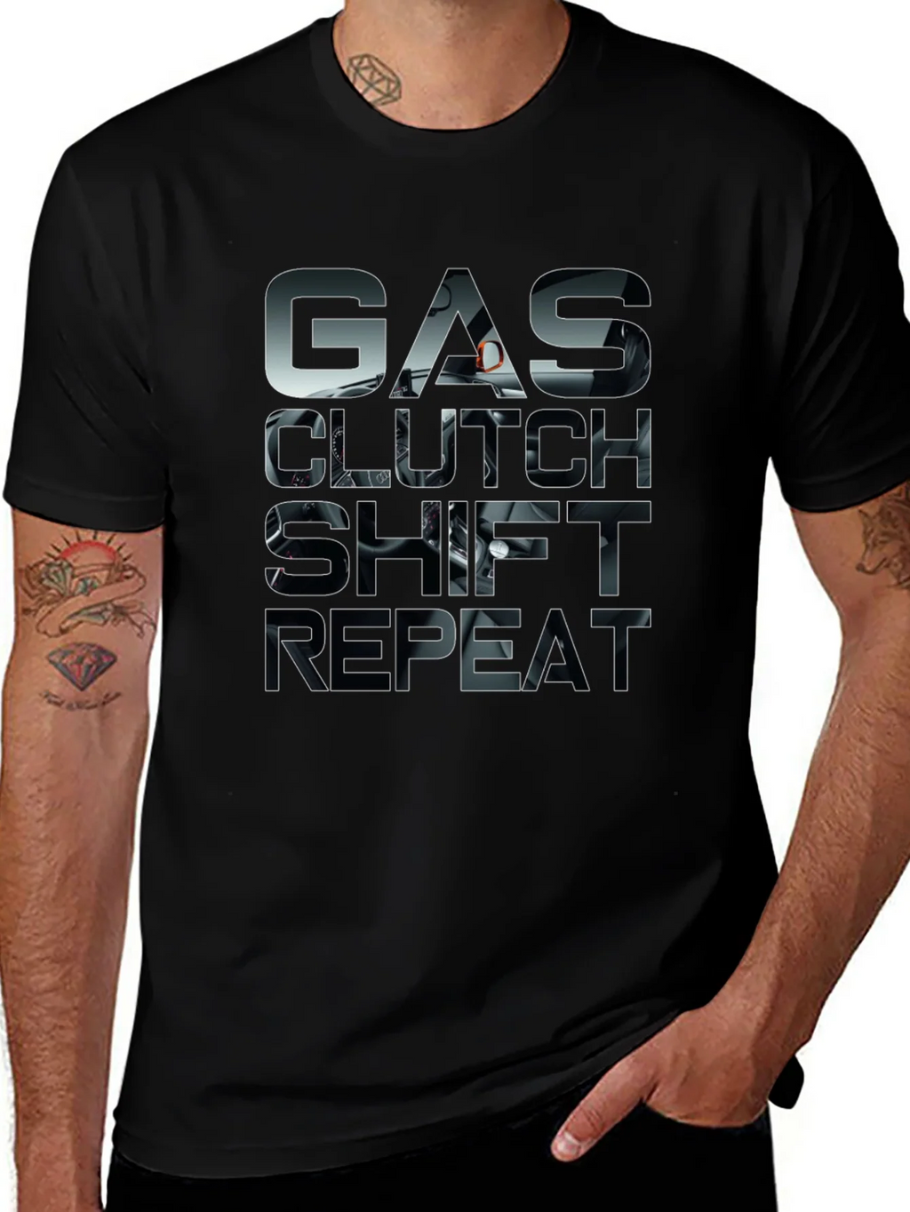 Gas Clutch Shift Repeat Black Graphic Tee product image 1