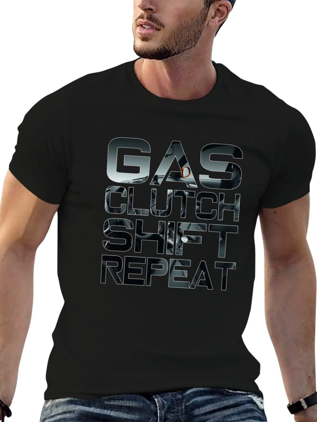 Gas Clutch Shift Repeat Black Graphic Tee product image 6