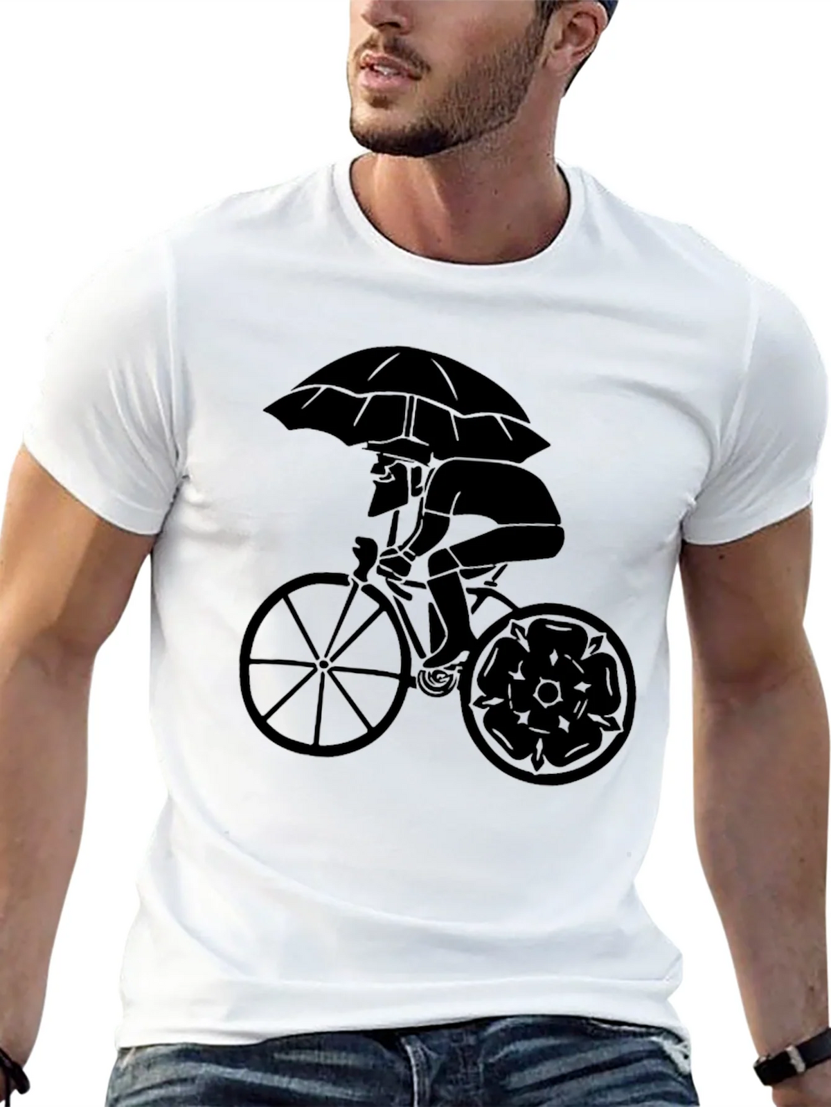 Stylish Cyclist Umbrella Graphic Tee - Black product image 12
