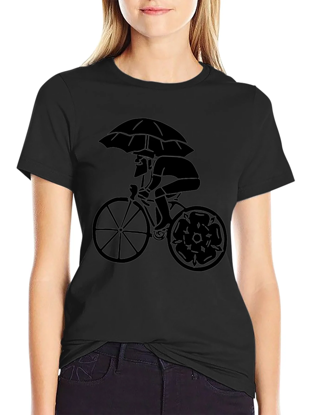 Stylish Cyclist Umbrella Graphic Tee - Black product image 2