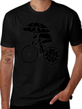Stylish Cyclist Umbrella Graphic Tee - Black product image 1