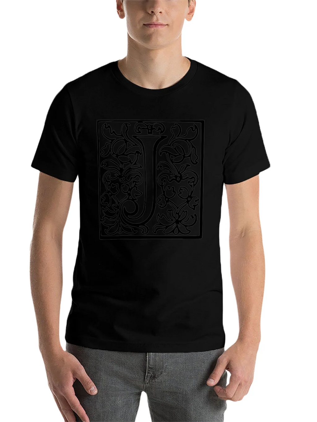 Elegant Letter J Black Graphic Tee - Unisex product image 4