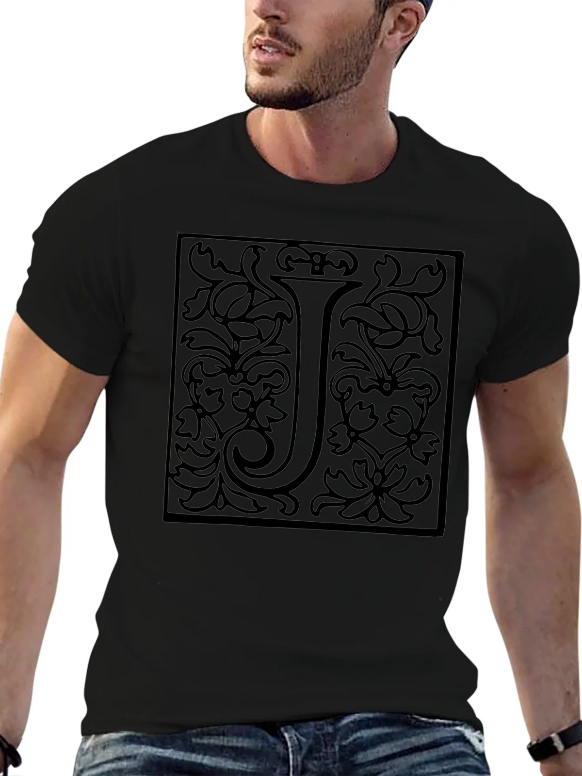 Elegant Letter J Black Graphic Tee - Unisex product image 6
