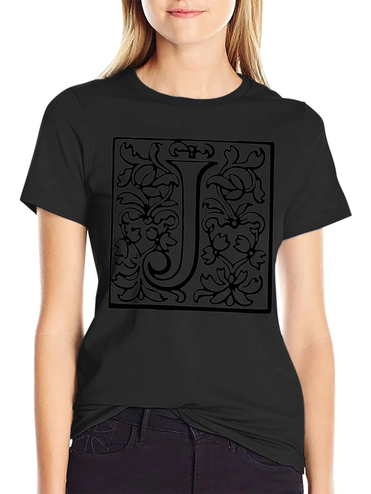 Elegant Letter J Black Graphic Tee - Unisex product image 2