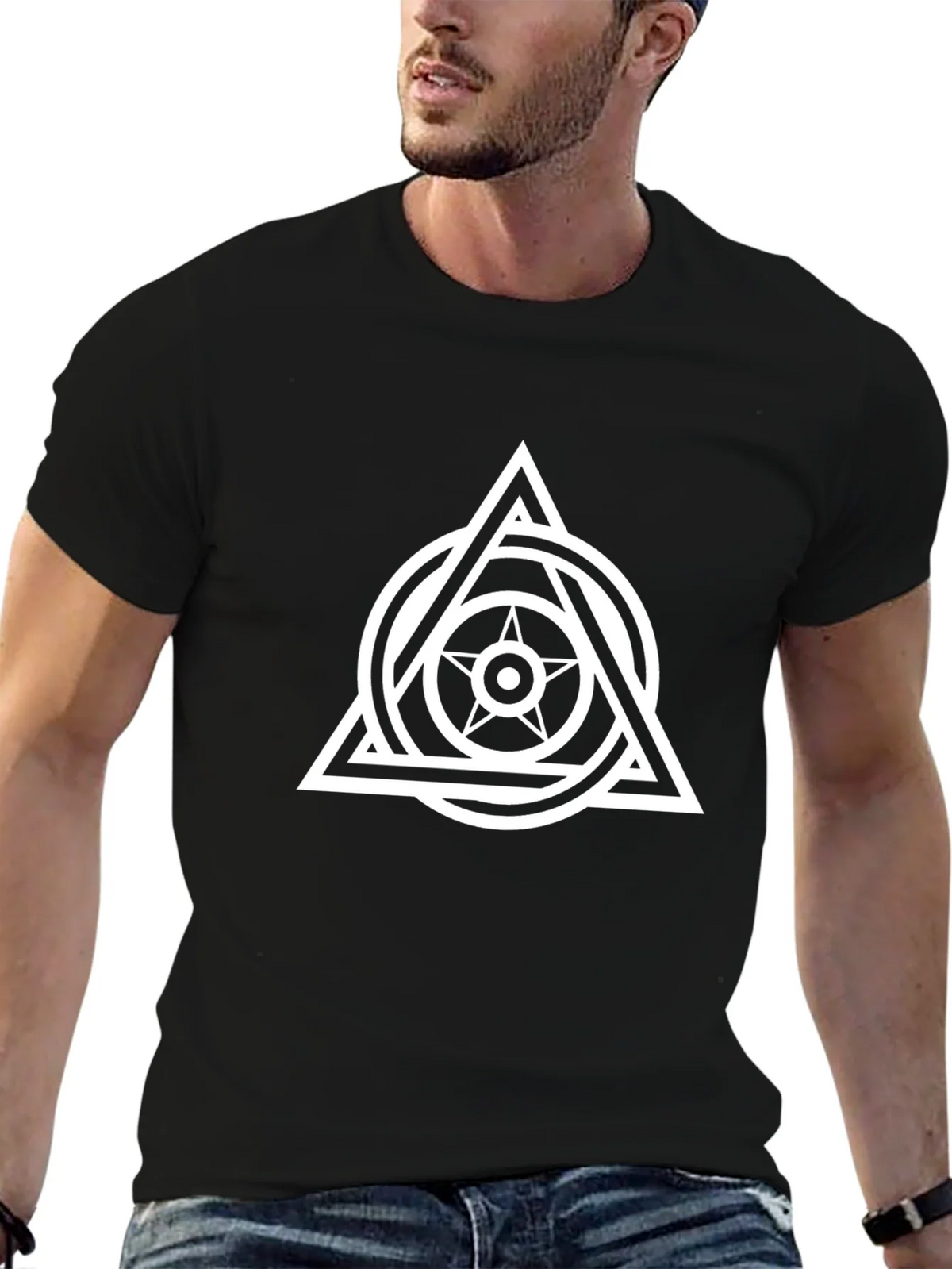 Geometric Star Triangle Graphic Tee - Black product image 6