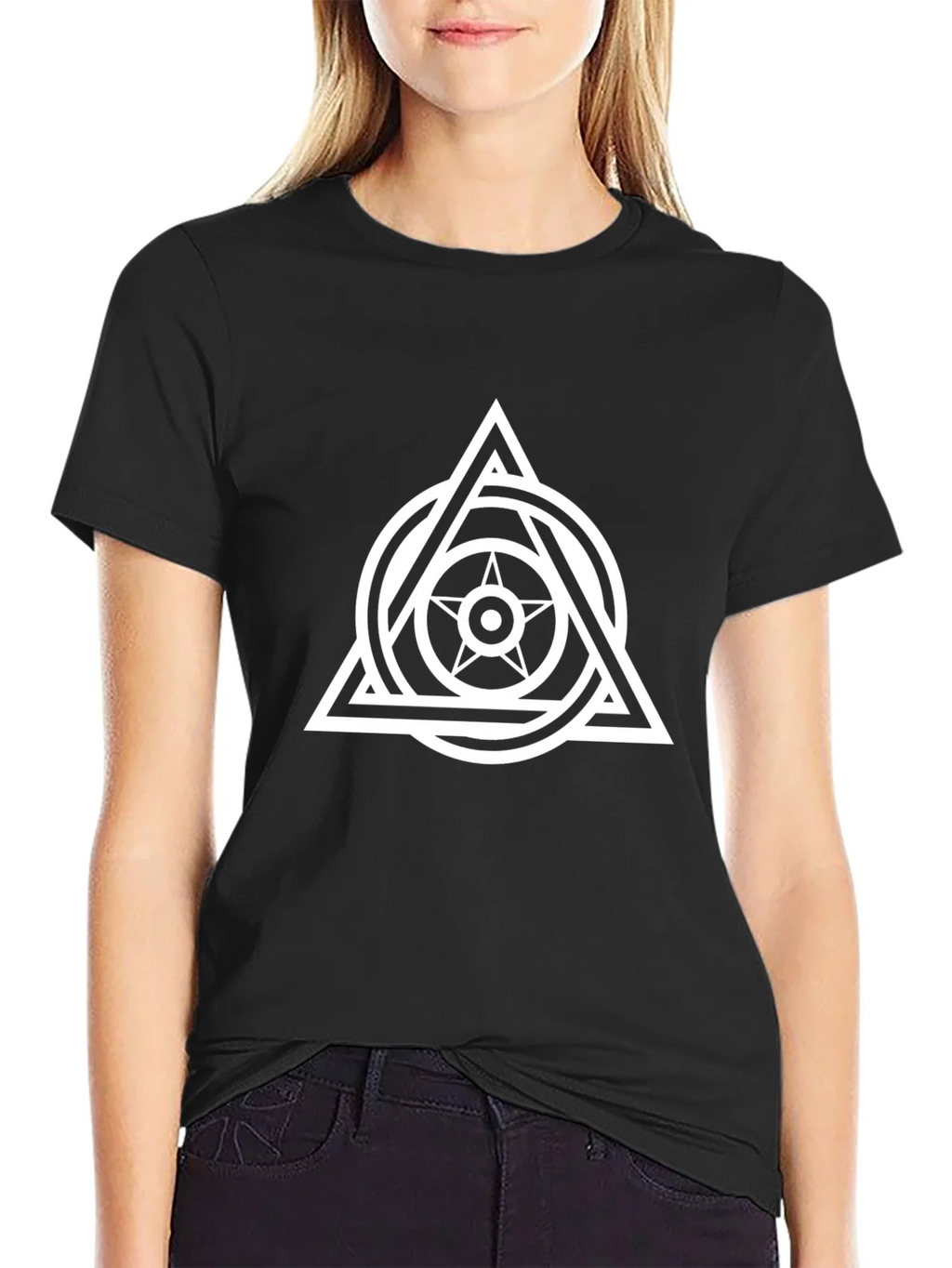 Geometric Star Triangle Graphic Tee - Black product image 2