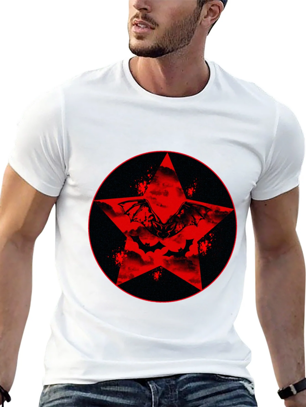 Red Star Bat Graphic Black T-Shirt product image 12
