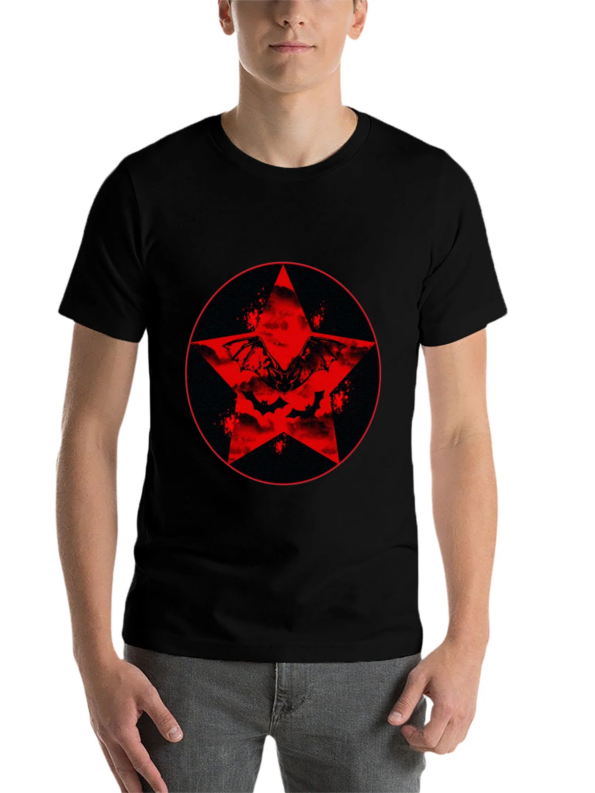 Red Star Bat Graphic Black T-Shirt product image 4