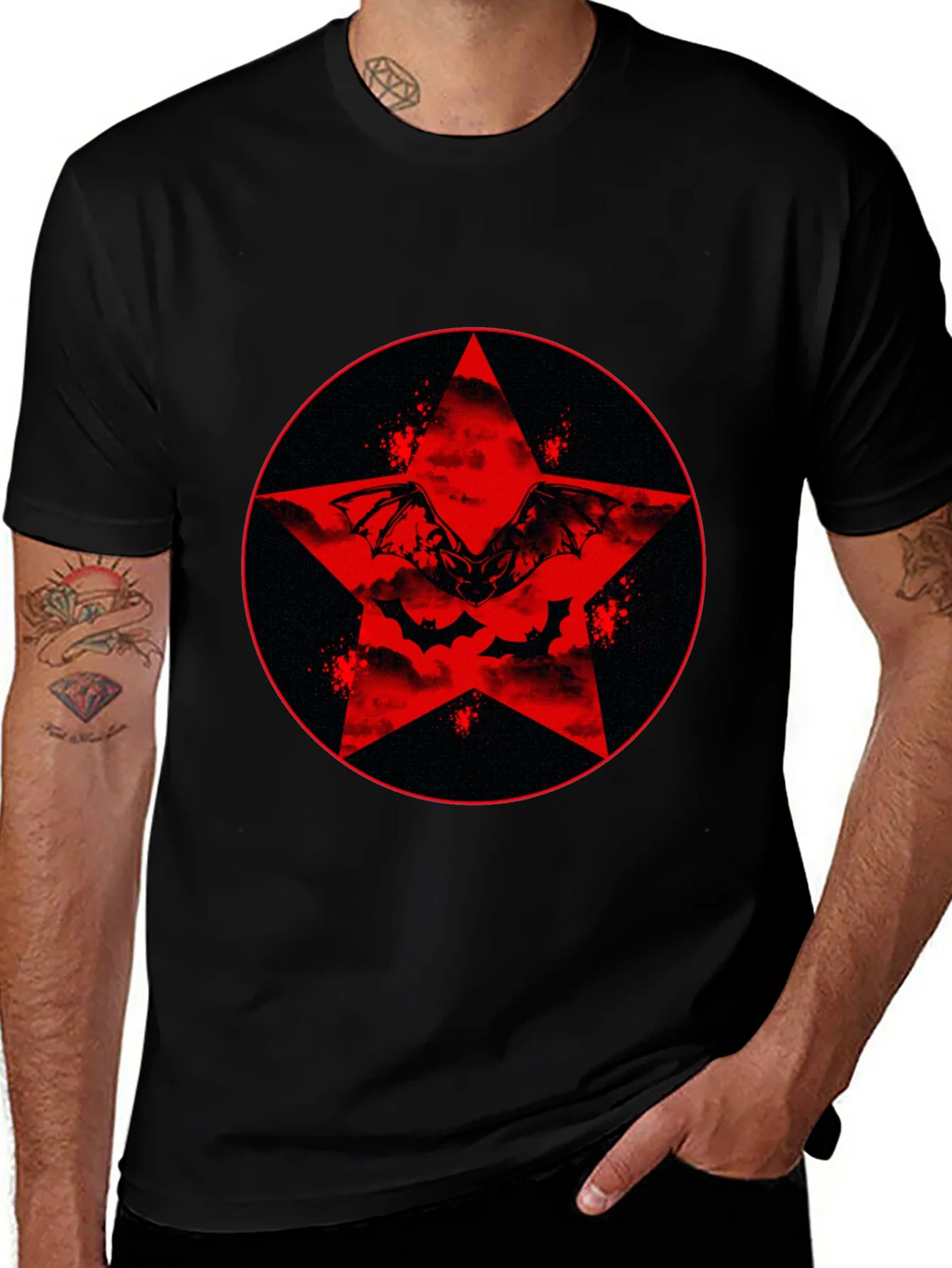 Red Star Bat Graphic Black T-Shirt product image 1