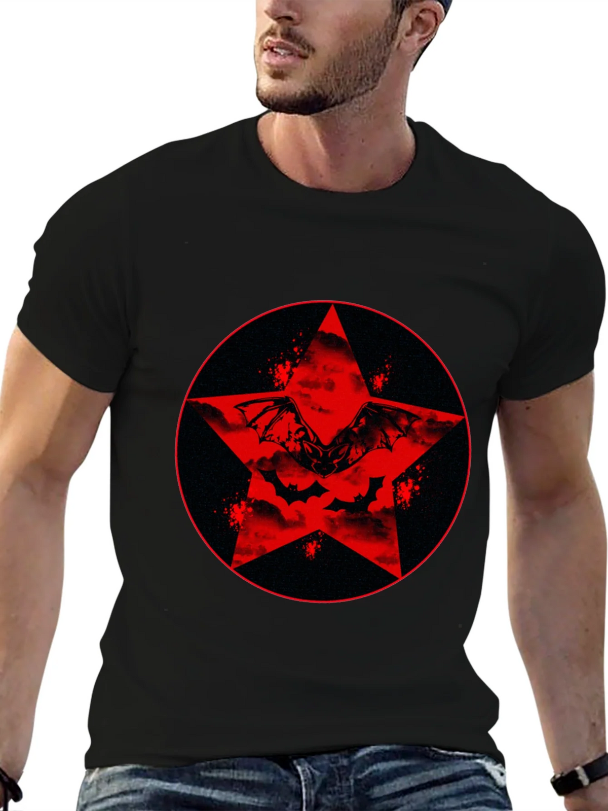 Red Star Bat Graphic Black T-Shirt product image 6