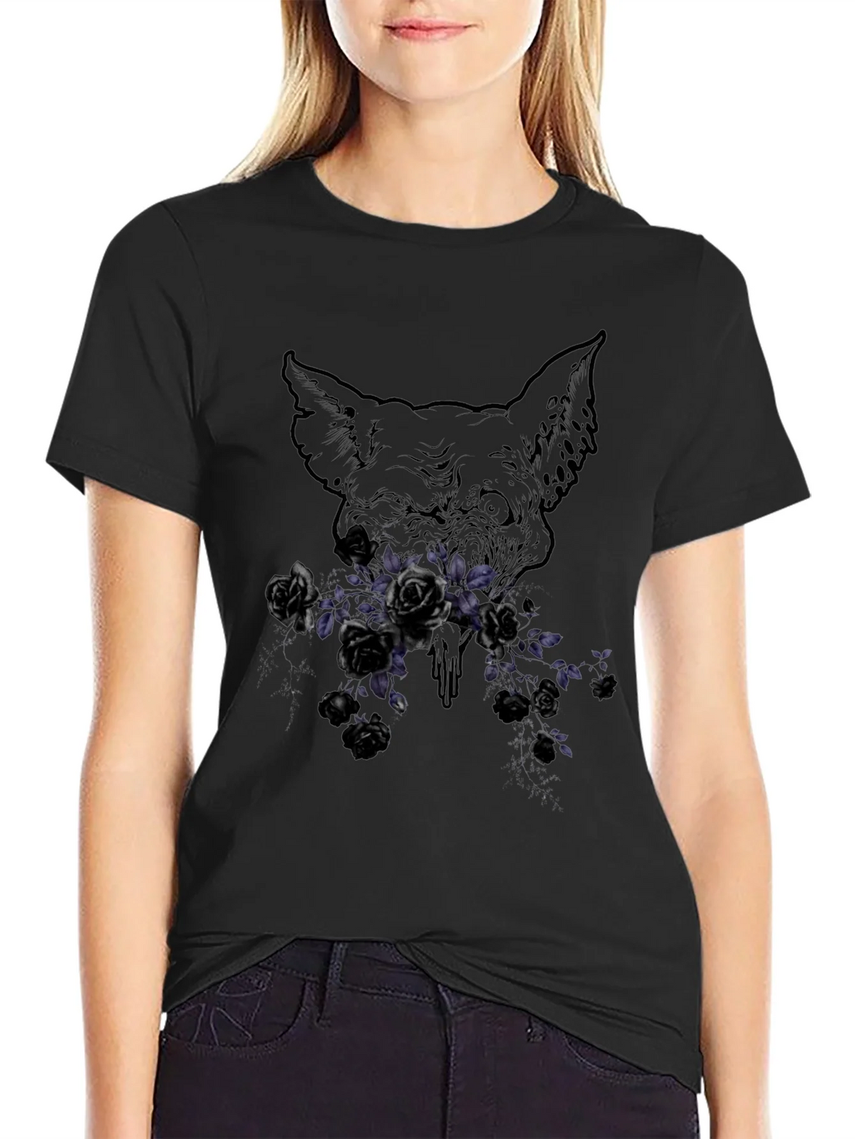 Floral Skull Graphic Print T-Shirt product image 2