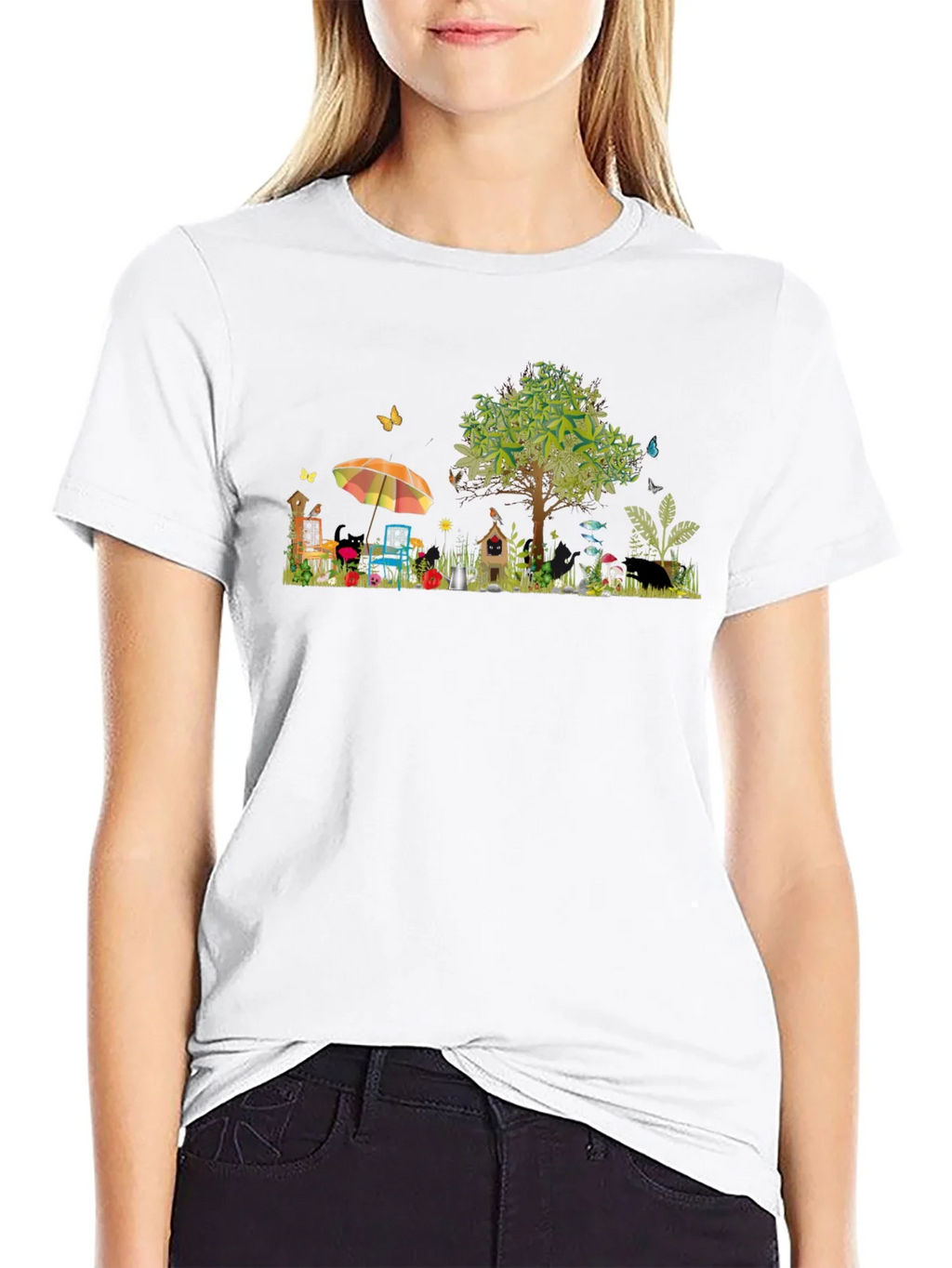 Whimsical Garden Scene Graphic T-Shirt product image 8