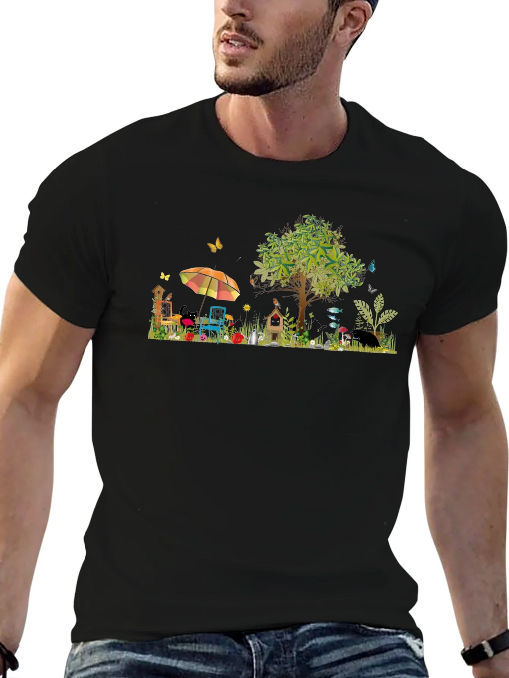 Whimsical Garden Scene Graphic T-Shirt product image 6