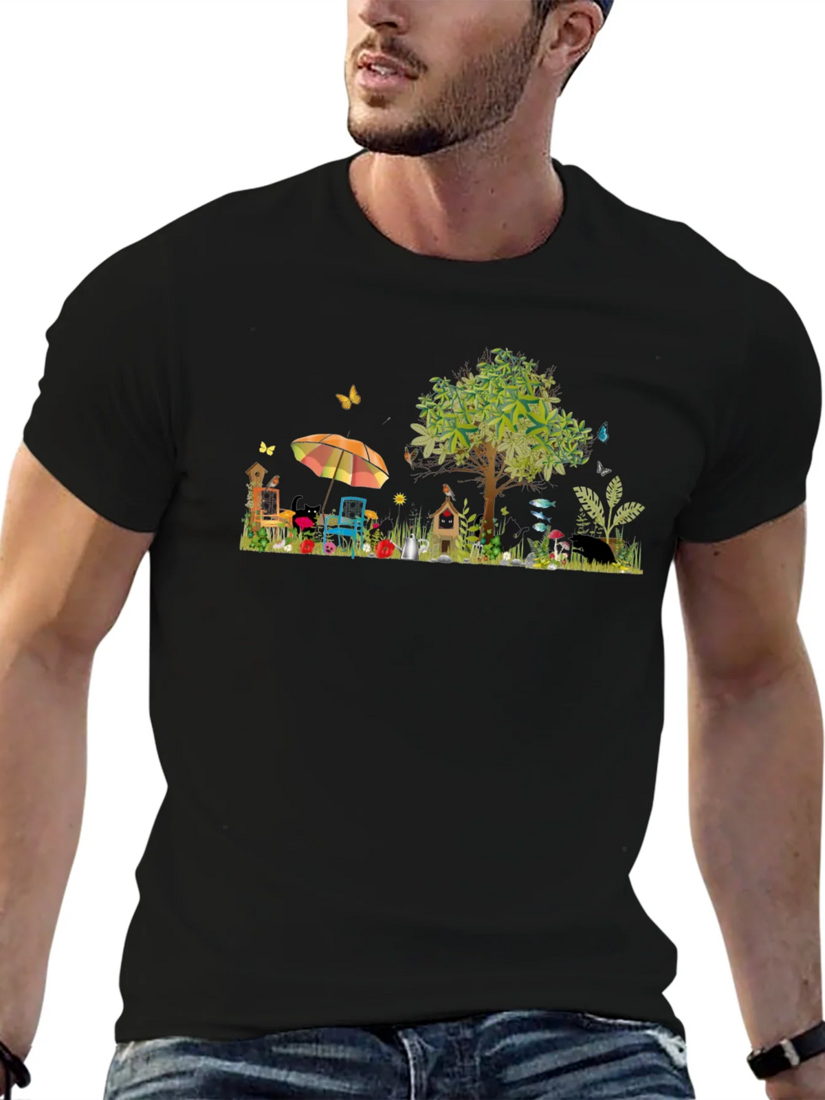 Whimsical Garden Scene Graphic T-Shirt product image 6