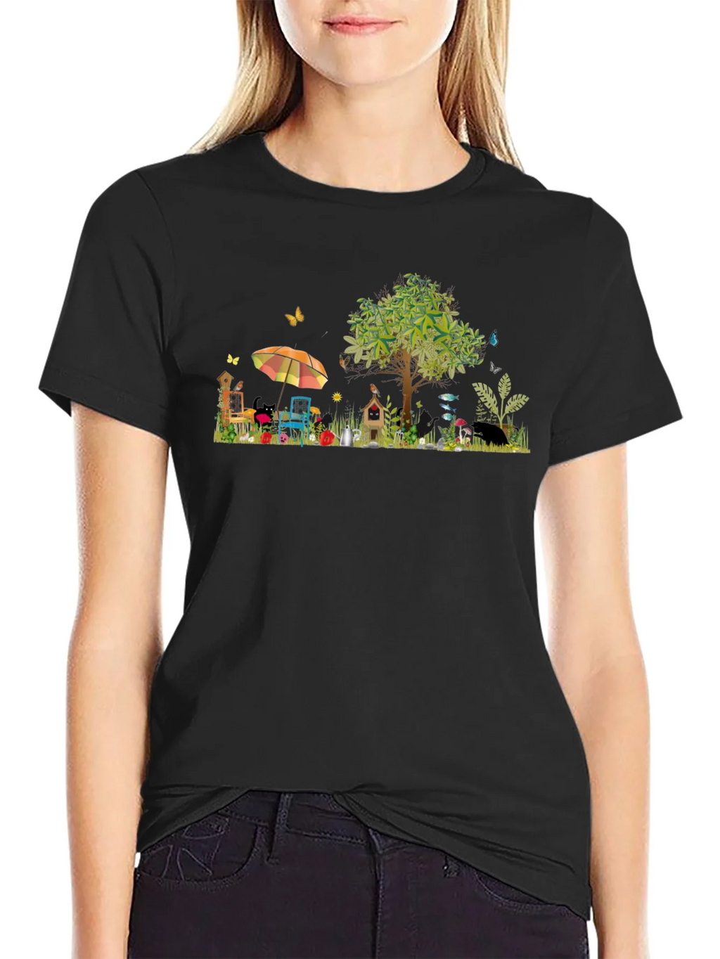 Whimsical Garden Scene Graphic T-Shirt product image 2
