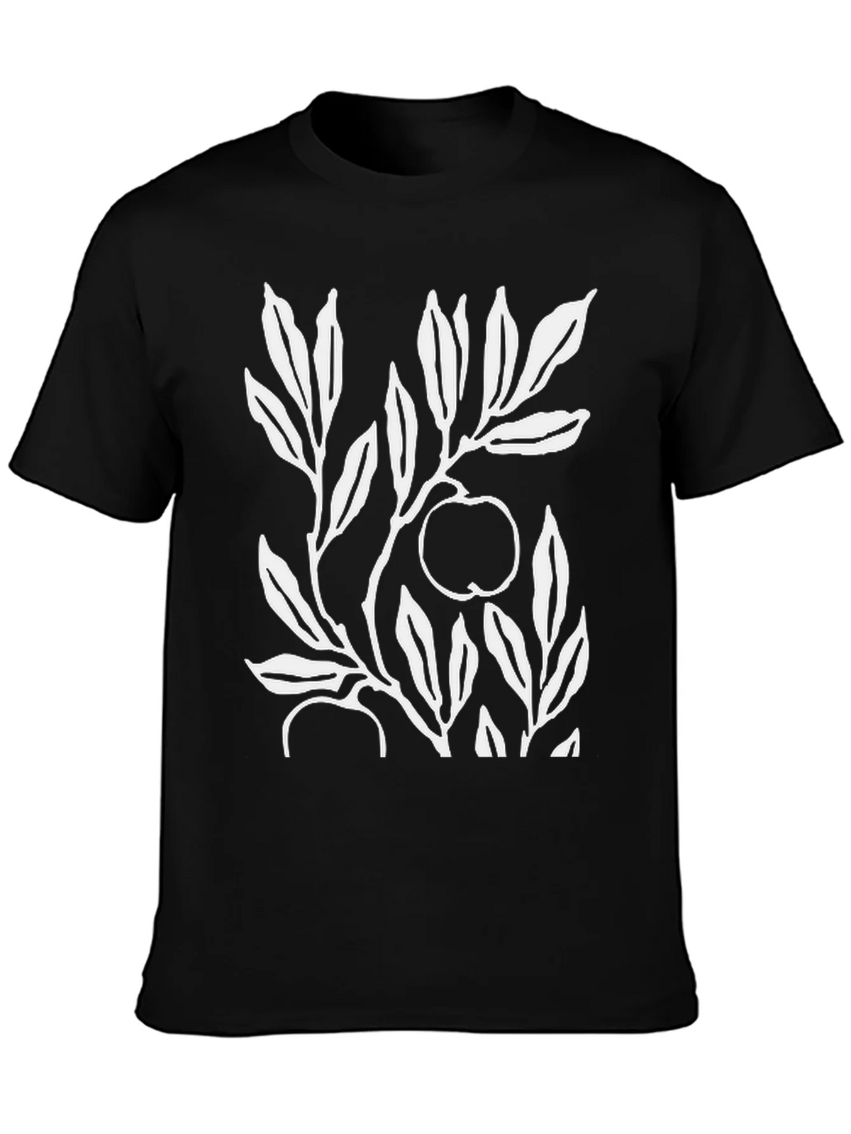 Botanical Apple Branch Print Black T-Shirt product image 3