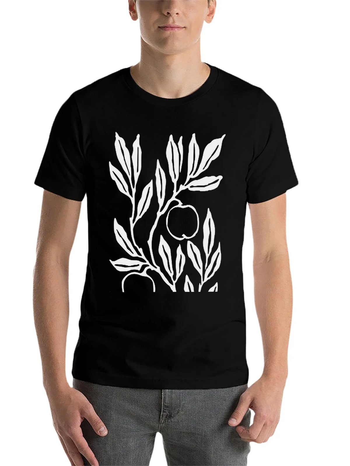 Botanical Apple Branch Print Black T-Shirt product image 4