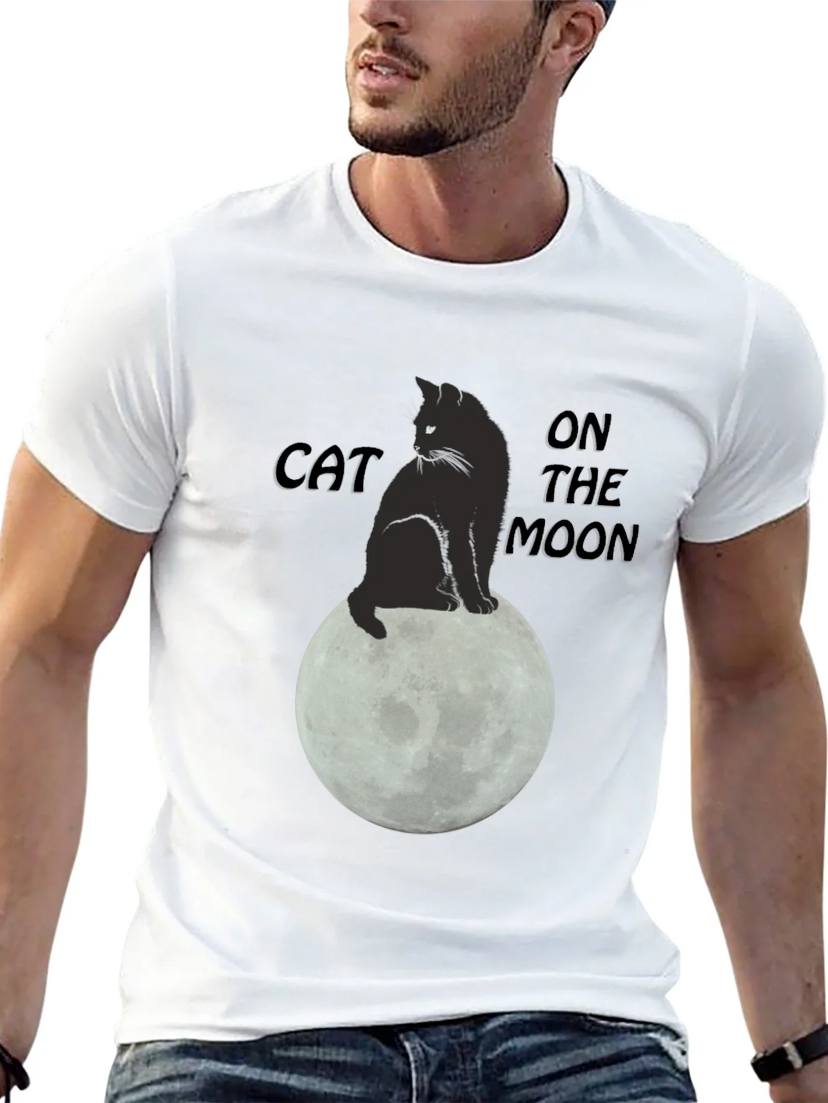 Cat On The Moon Graphic T-Shirt - Black product image 12