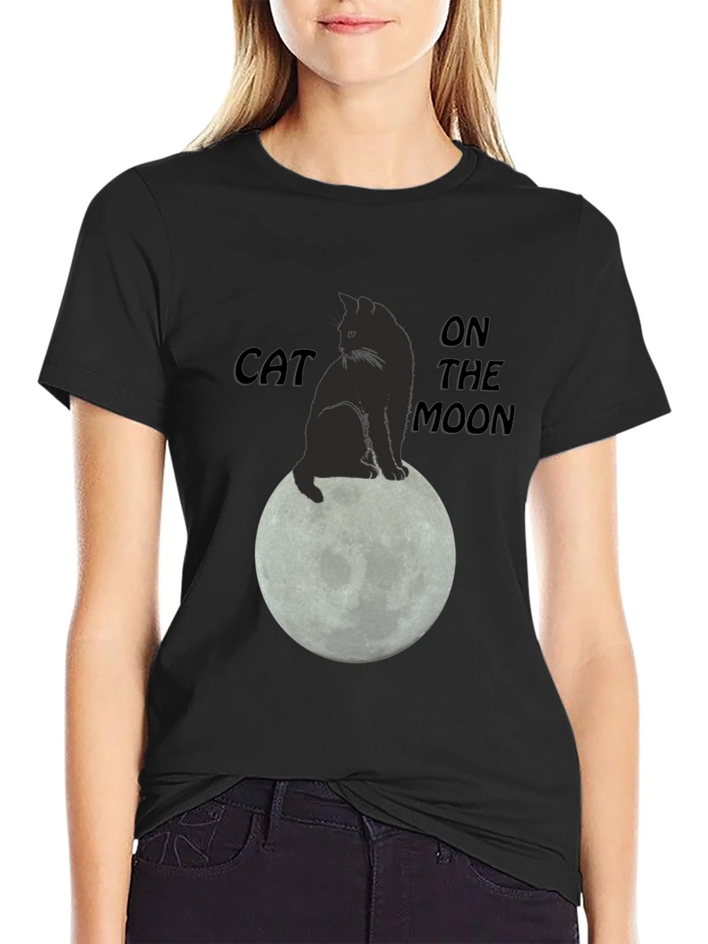 Cat On The Moon Graphic T-Shirt - Black product image 2