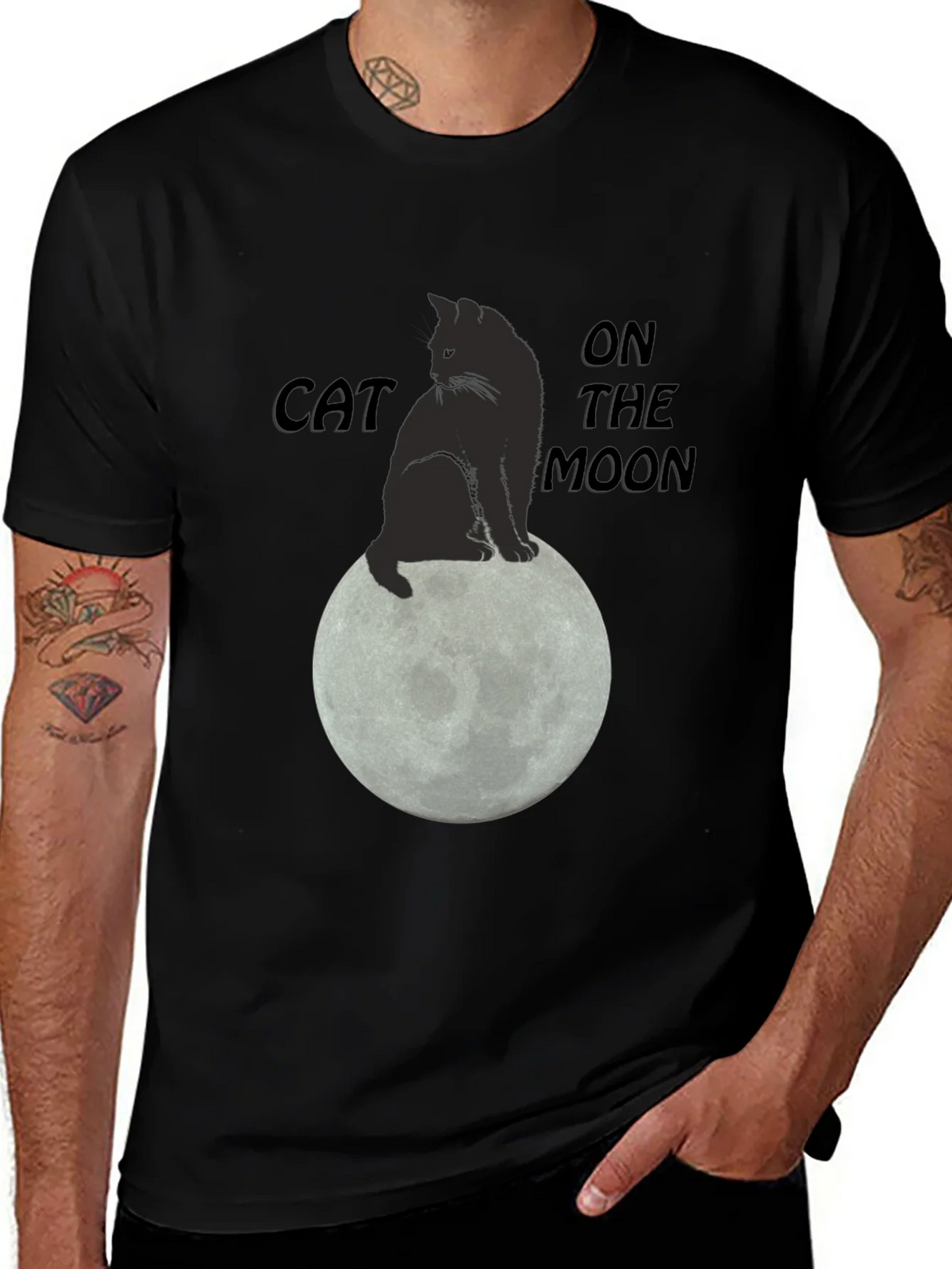 Cat On The Moon Graphic T-Shirt - Black product image 1