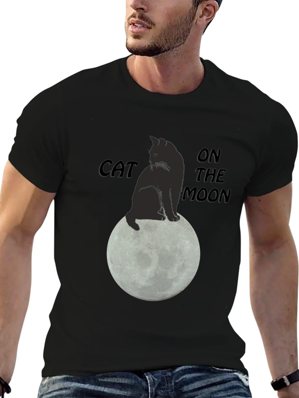 Cat On The Moon Graphic T-Shirt - Black product image 6