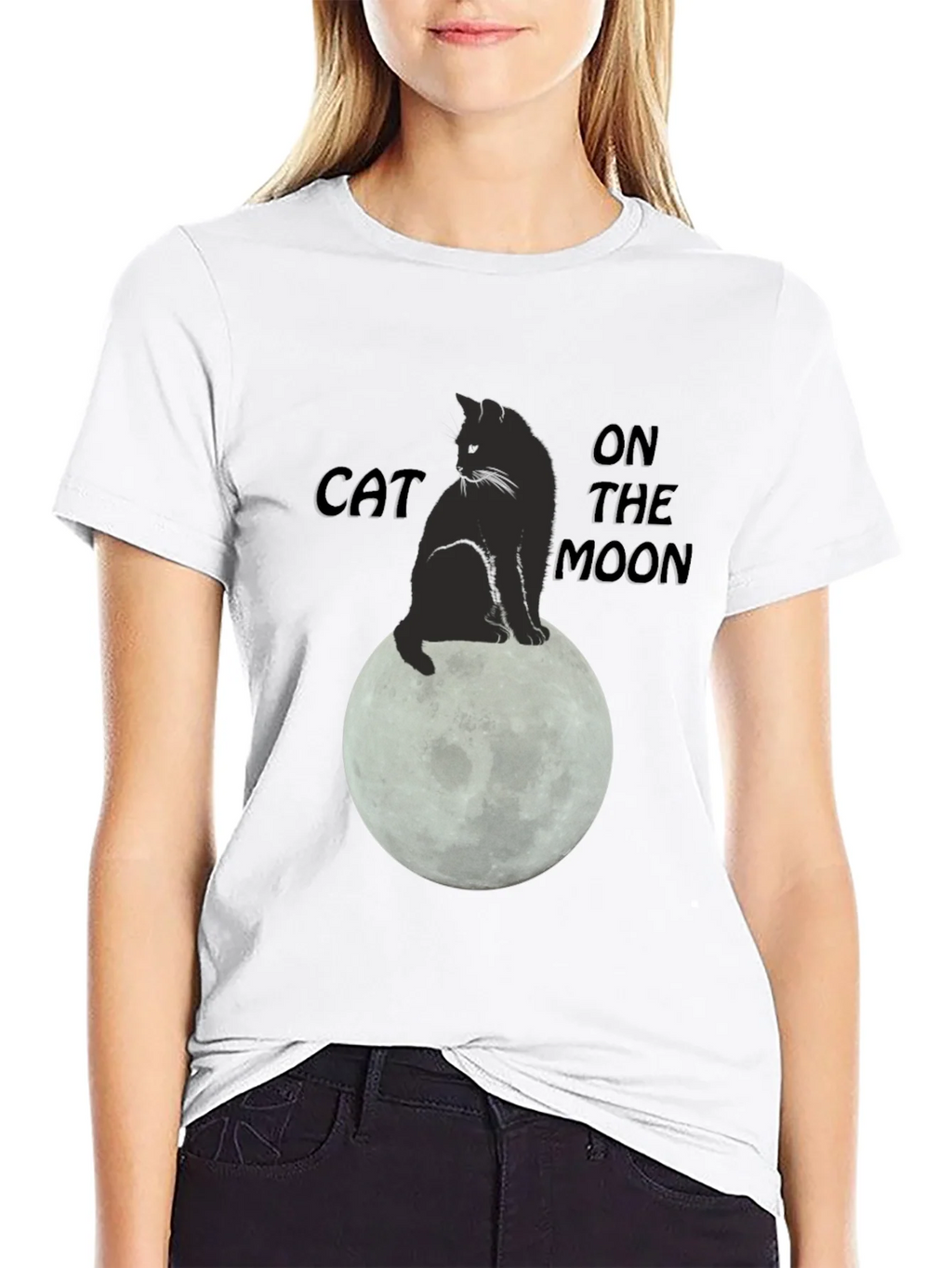 Cat On The Moon Graphic T-Shirt - Black product image 8