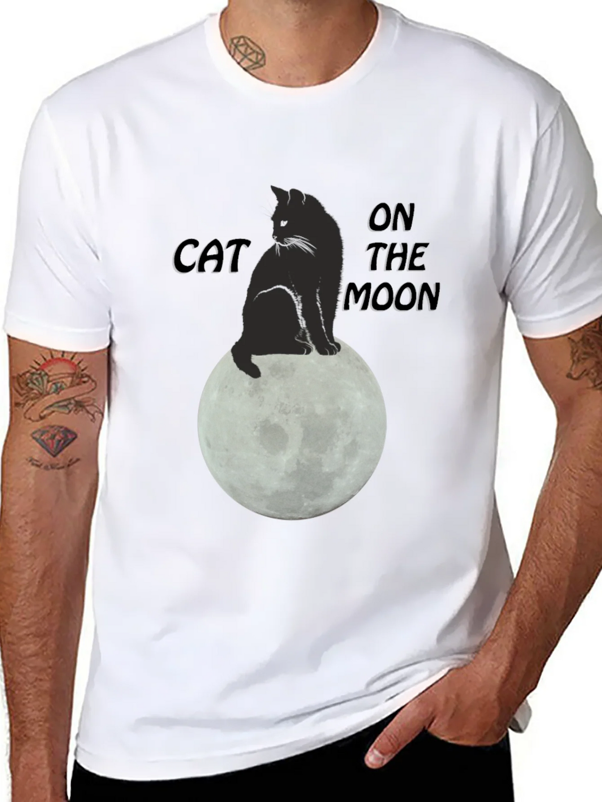 Cat On The Moon Graphic T-Shirt - Black product image 7