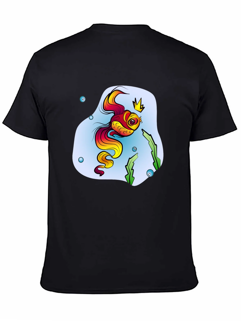 Cartoon Fish King Mens Black T-Shirt product image 4