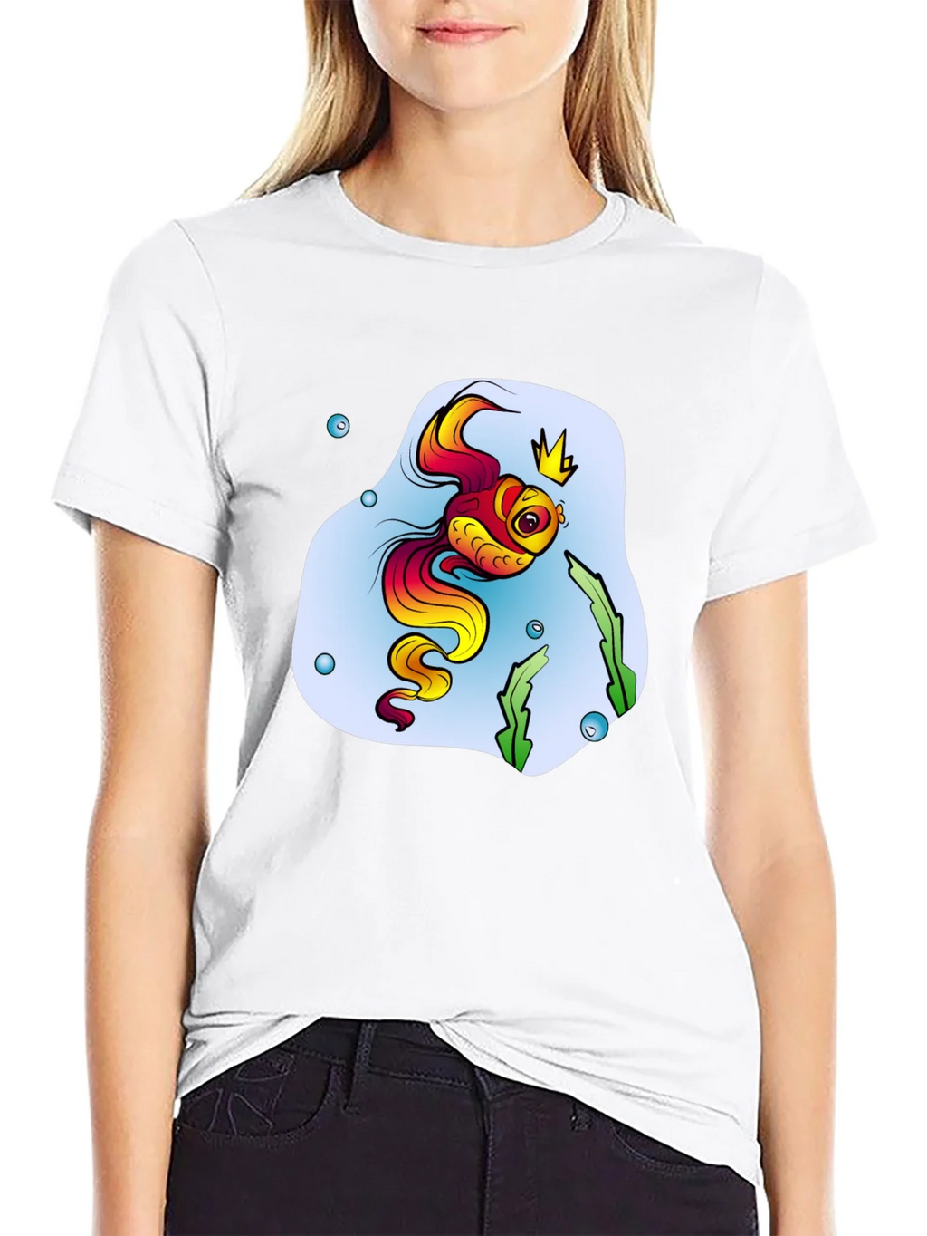 Cartoon Fish King Mens Black T-Shirt product image 8