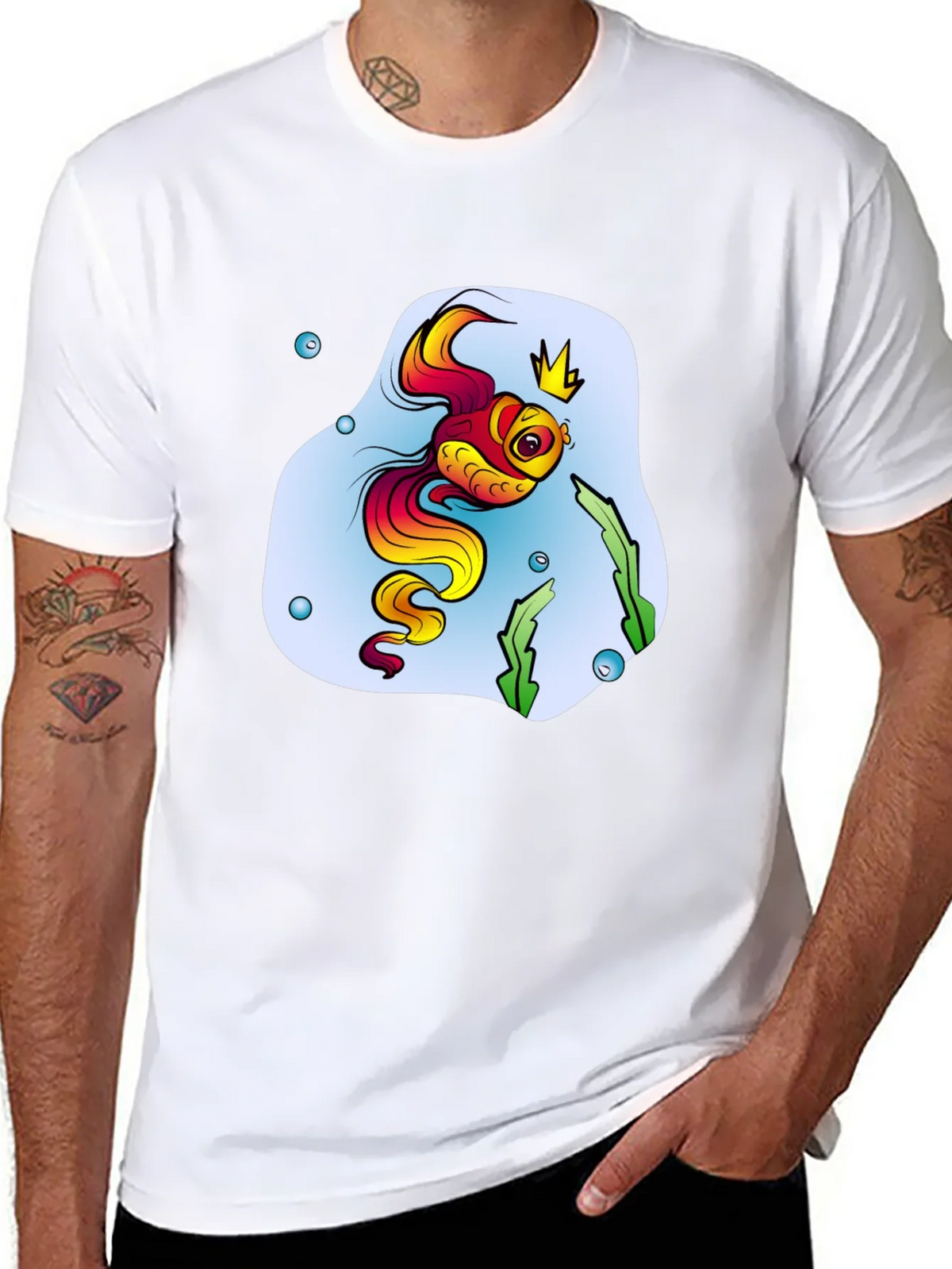 Cartoon Fish King Mens Black T-Shirt product image 7