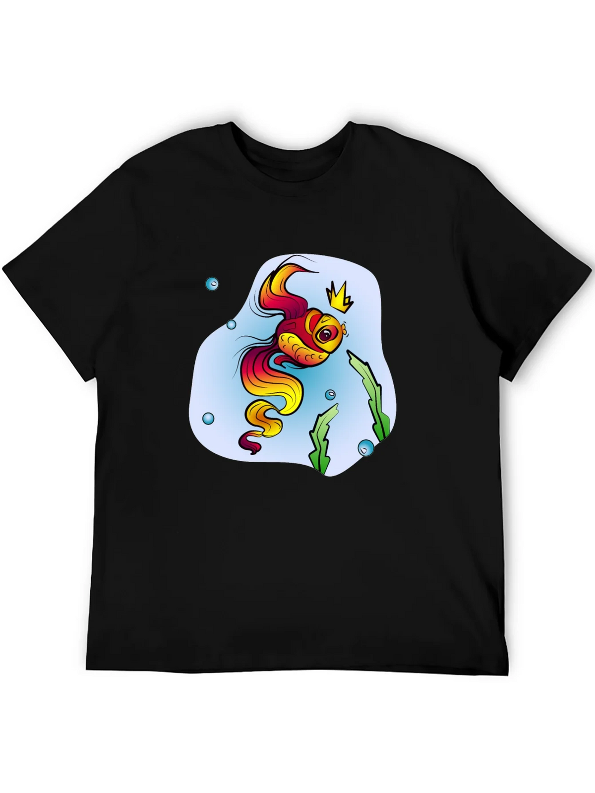 Cartoon Fish King Mens Black T-Shirt product image 5