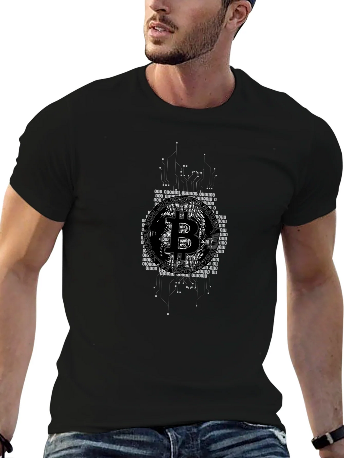 Bitcoin Digital Code Graphic Black T-Shirt product image 6