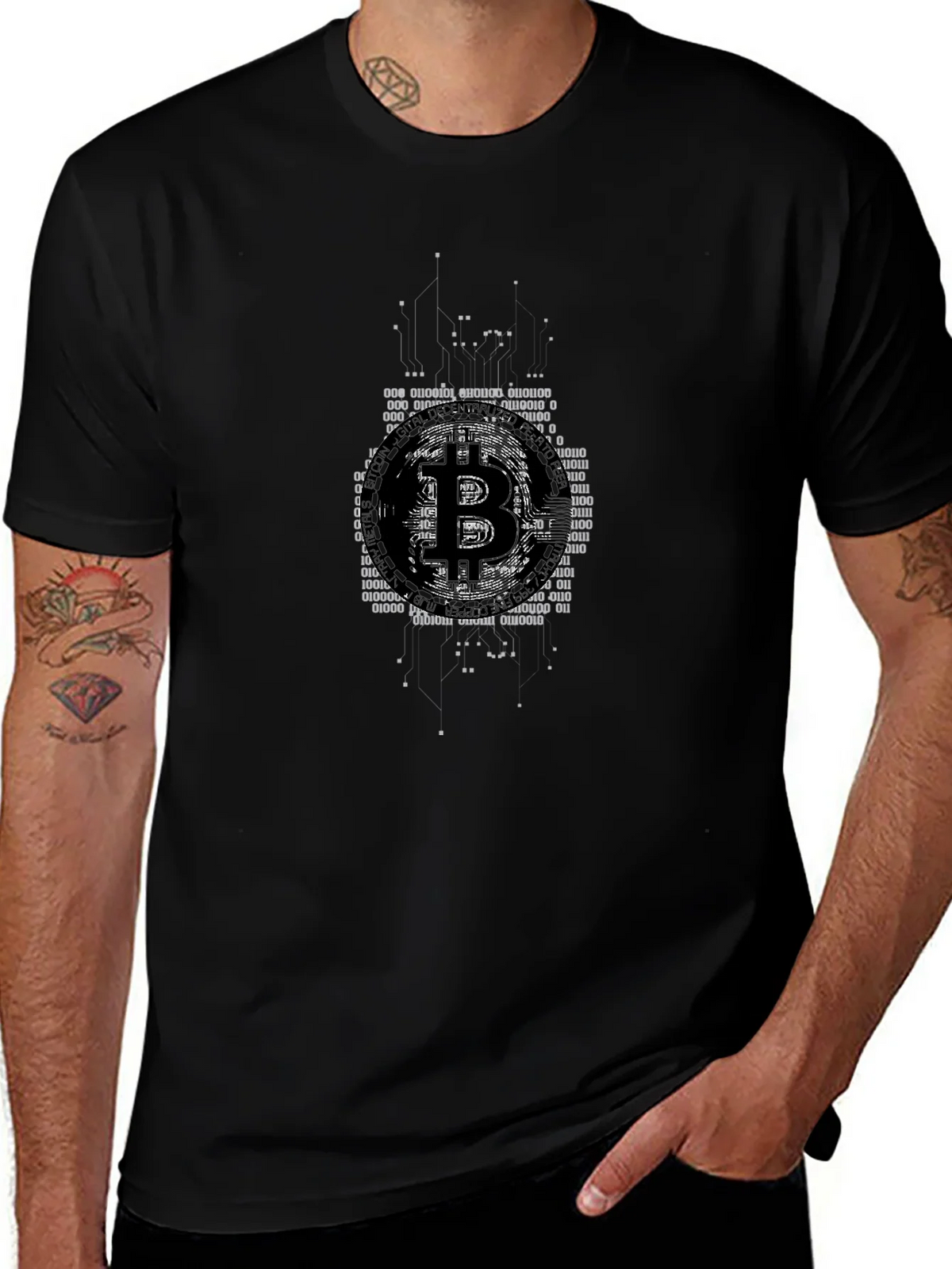 Bitcoin Digital Code Graphic Black T-Shirt product image 1