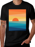 Geometric Sunset Graphic Tee - Modern Coastal Design product image 1