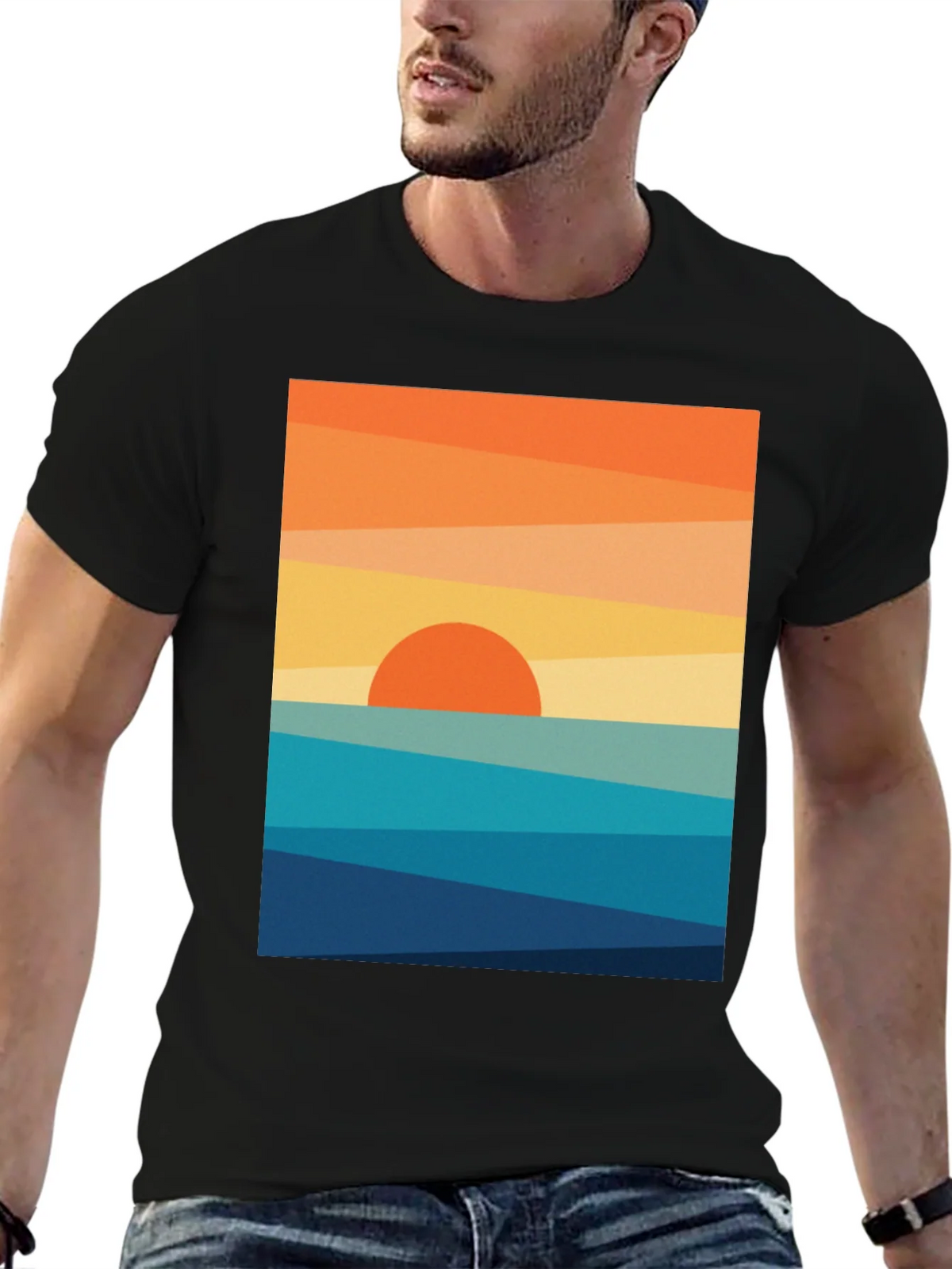 Geometric Sunset Graphic Tee - Modern Coastal Design product image 4