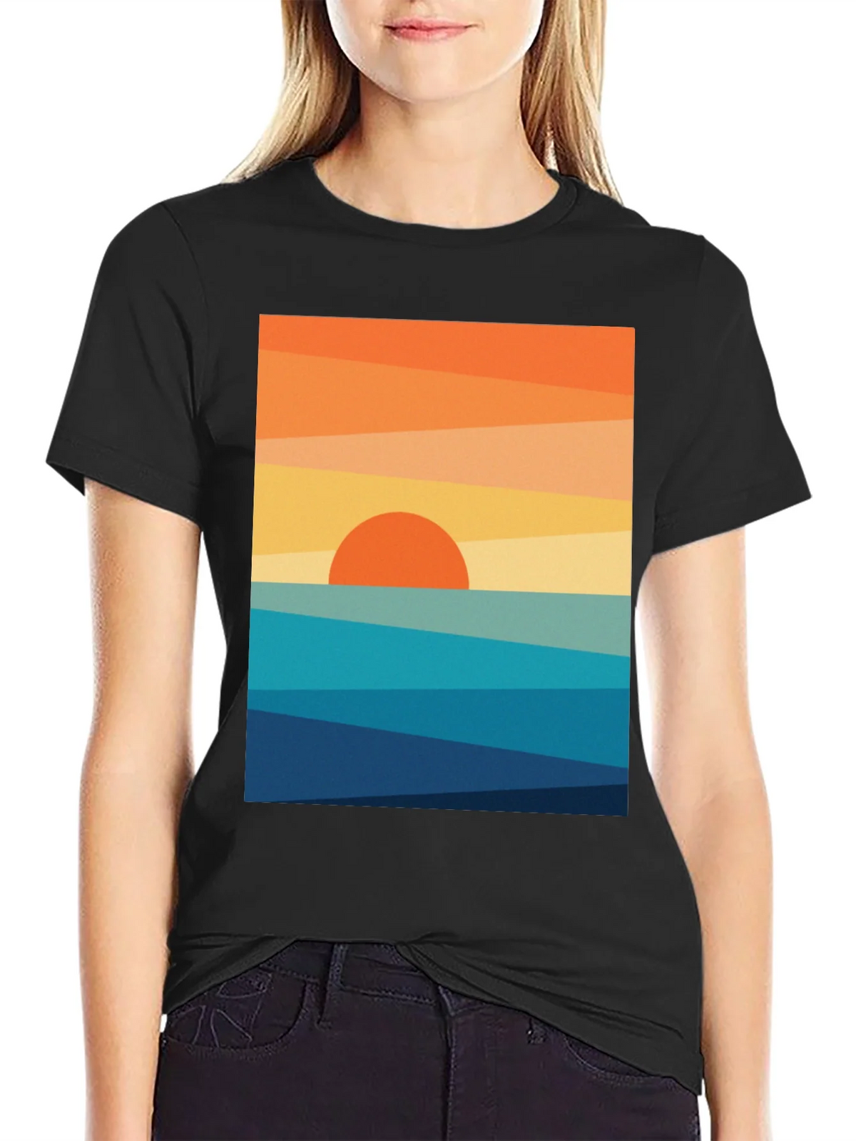 Geometric Sunset Graphic Tee - Modern Coastal Design product image 2