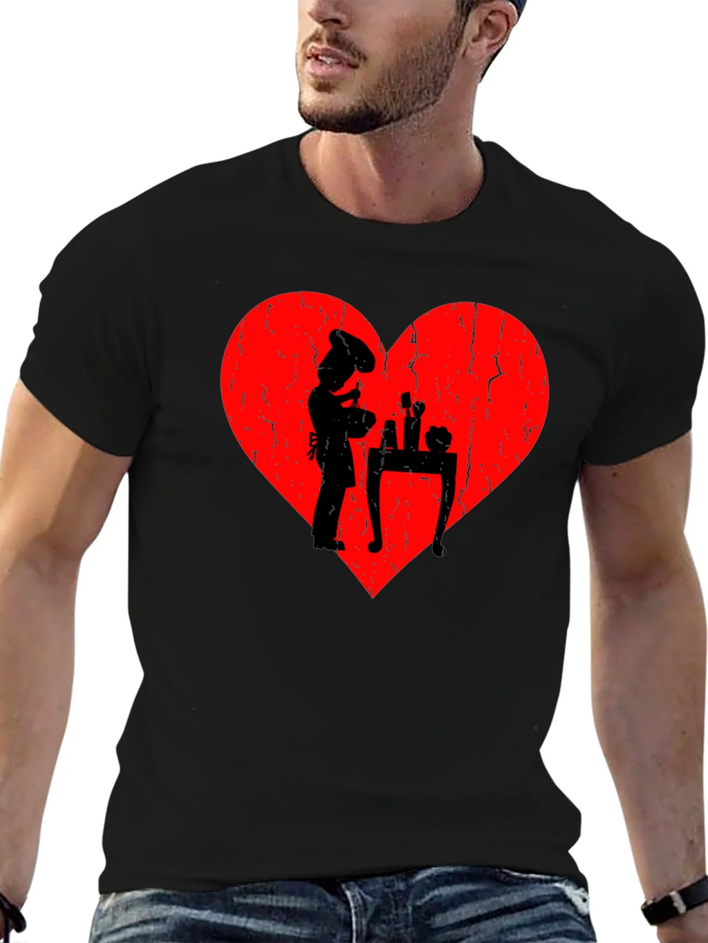 Chef Heart T-Shirt - I Love Cooking - Black Cotton Tee product image 6