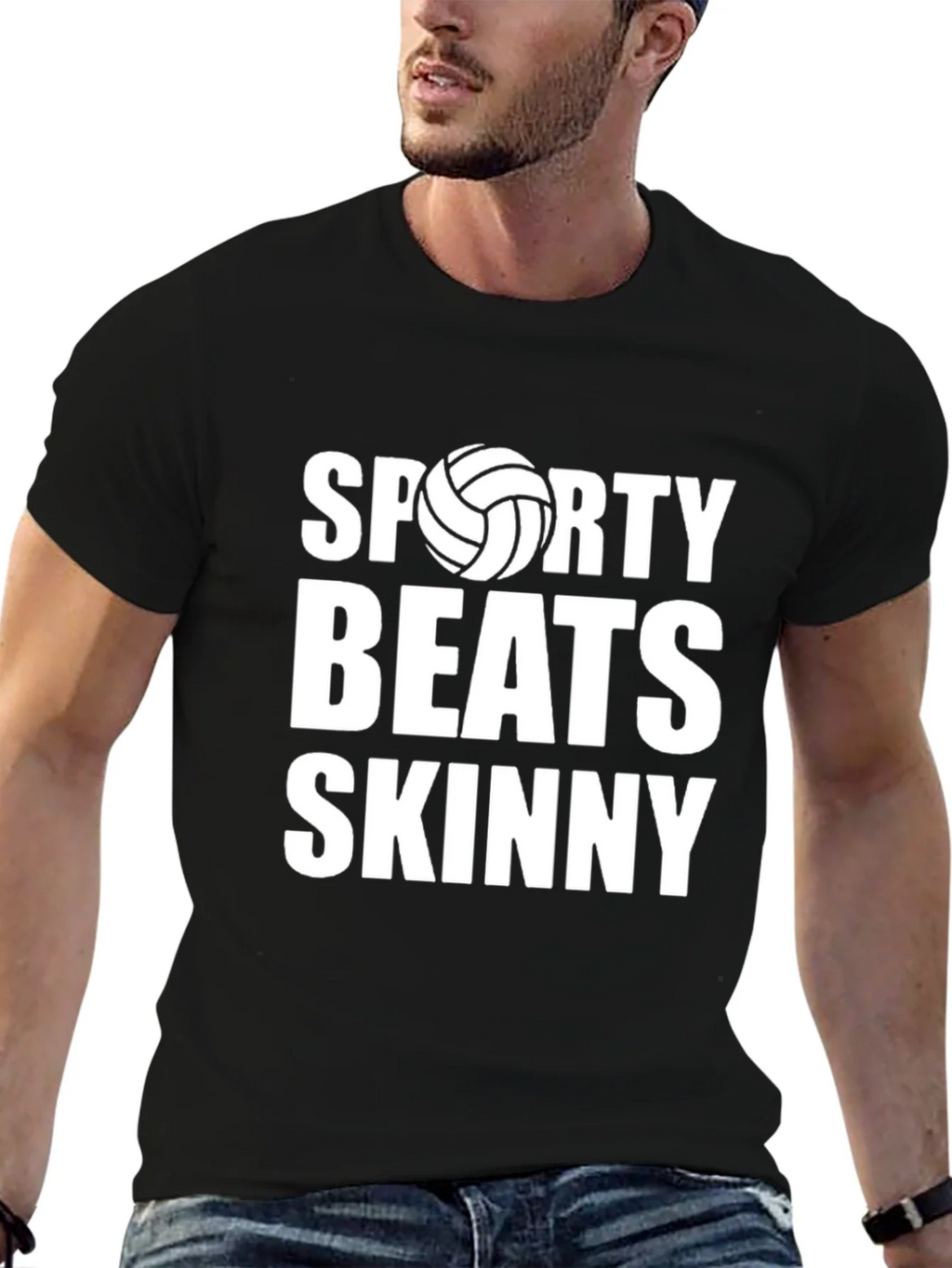 Sporty Beats Skinny Black Graphic T-Shirt product image 6